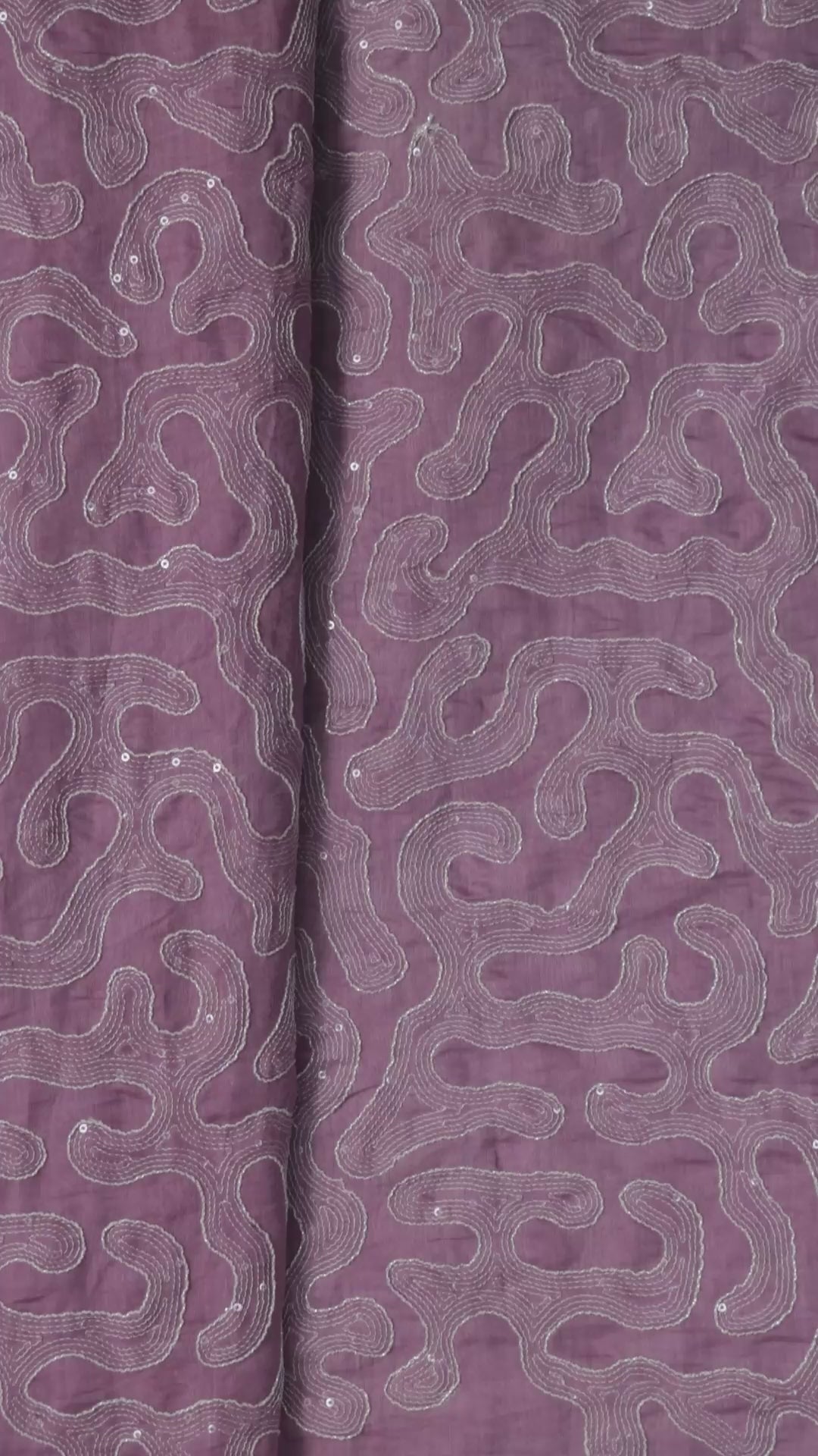 Water Sequins With Thread Appealing Abstract Embroidery On Lavender Pure Mul Chanderi Silk Fabric