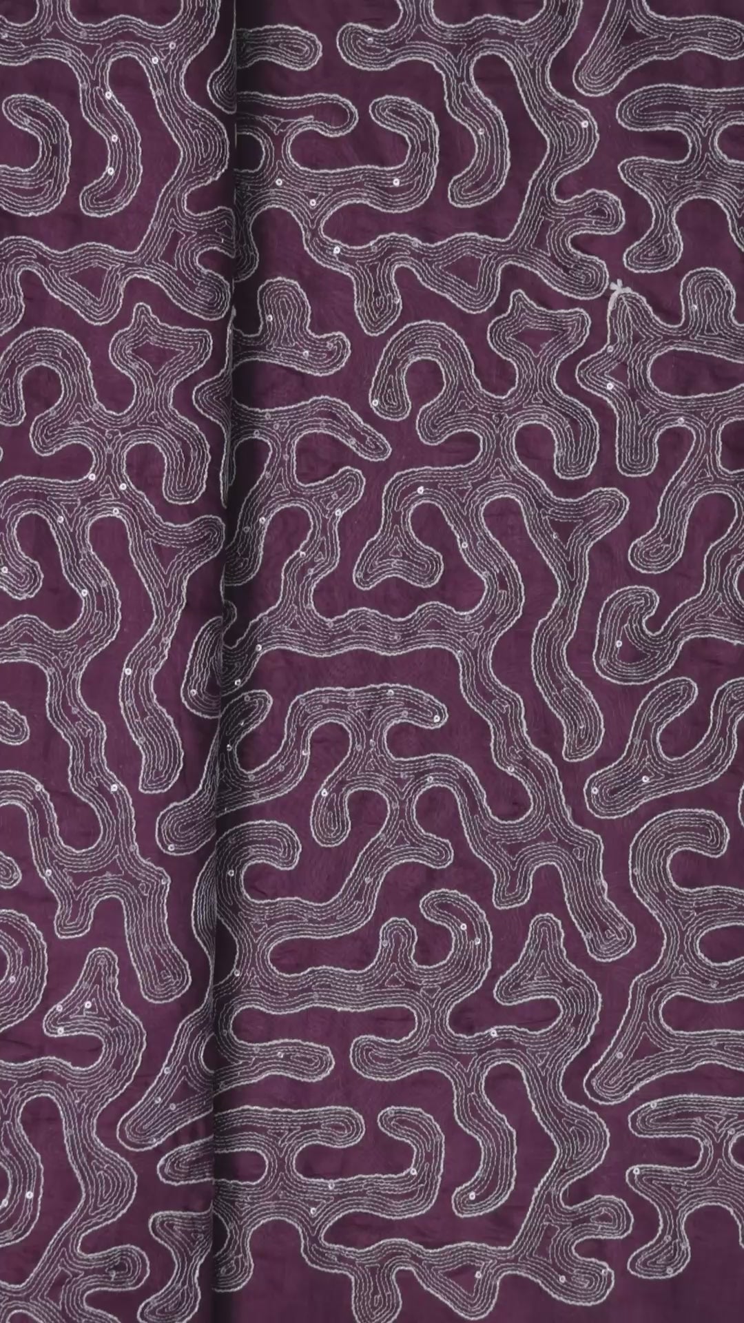 Water Sequins With Thread Appealing Abstract Embroidery On Plum Purple Pure Mul Chanderi Silk Fabric