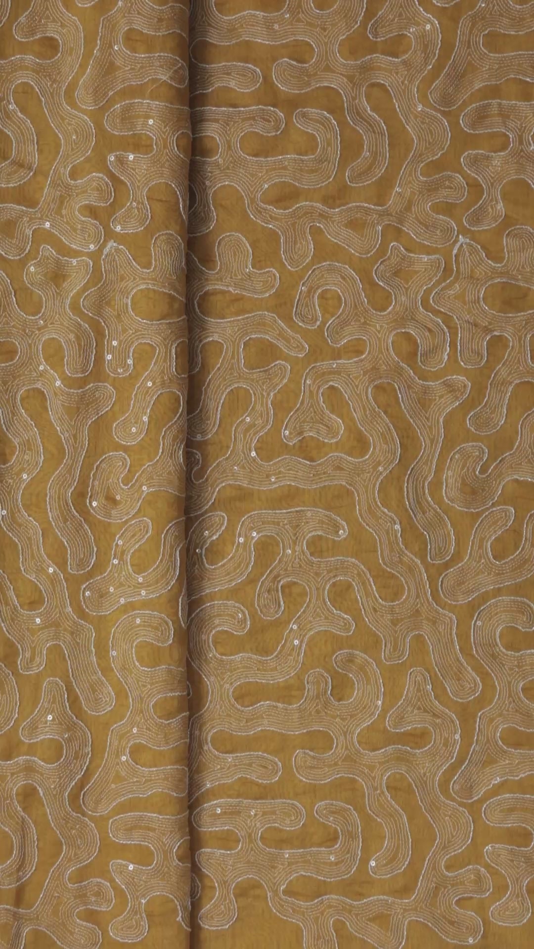 Water Sequins With Thread Appealing Abstract Embroidery On Mustard Yellow Pure Mul Chanderi Silk Fabric