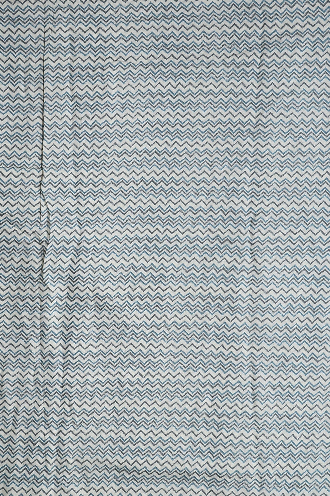 doeraa Prints Azzure Blue And Grey Chevron Print On Cream Viscose Chanderi Silk Fabric