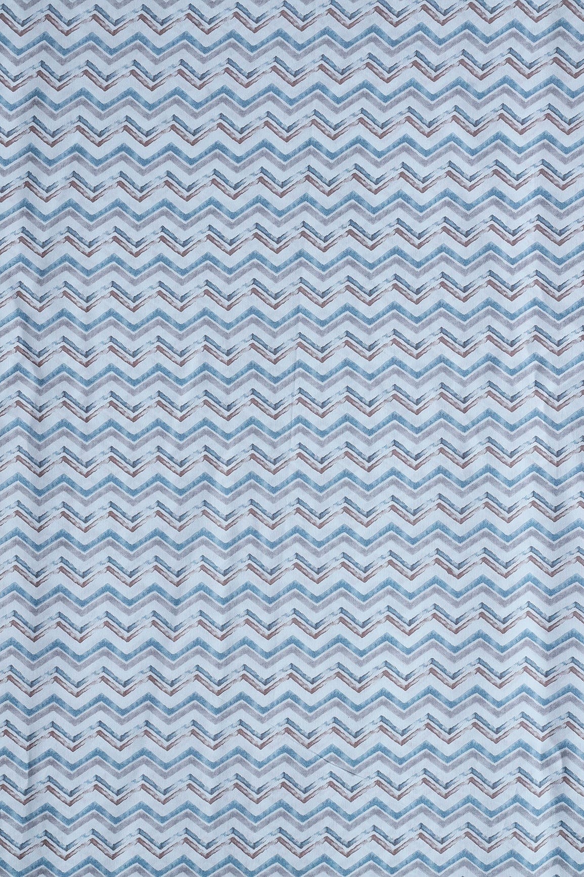 doeraa Prints Blue And Brown Chevron Print On Pastel Blue Viscose Chanderi Silk Fabric