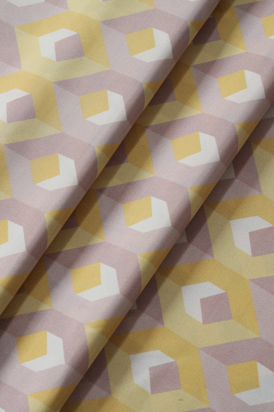 doeraa Prints Bright Yellow And light Purple Geometric Pattern Digital Print On French Crepe Fabric