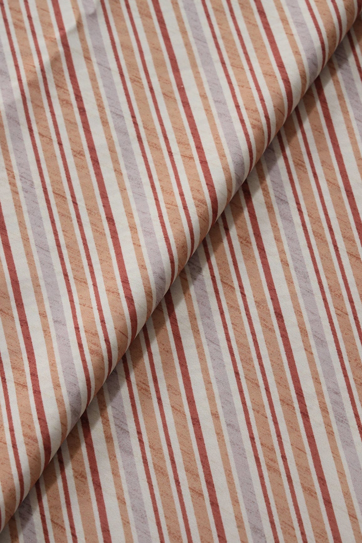 doeraa Prints Brown And Beige Stripes Pattern Digital Print On Cream French Crepe Fabric