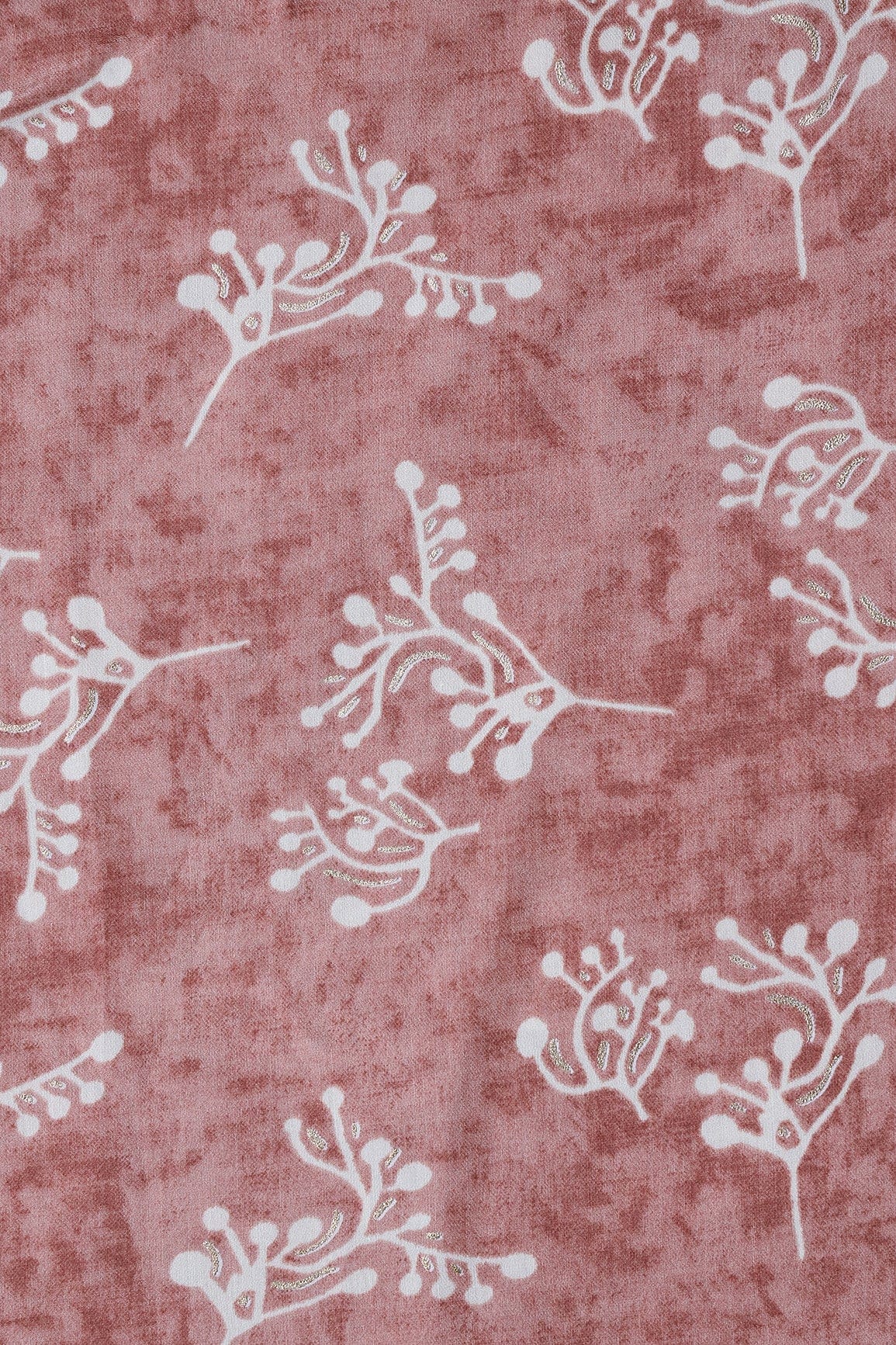 doeraa Prints Brown And Cream Floral Foil Print On Viscose Chanderi Silk Fabric