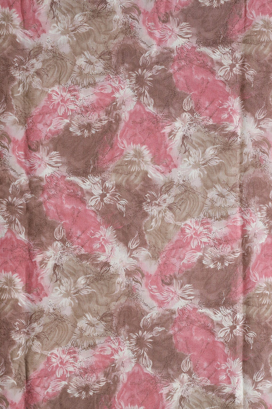 doeraa Prints Brown And Cream Floral Foil Print On Viscose Chanderi Silk Fabric