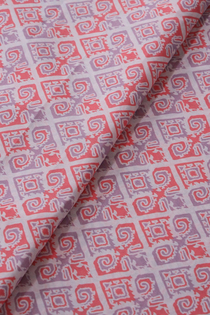 doeraa Prints Dark Peach And Lavender Geometric Pattern Digital Print On French Crepe Fabric