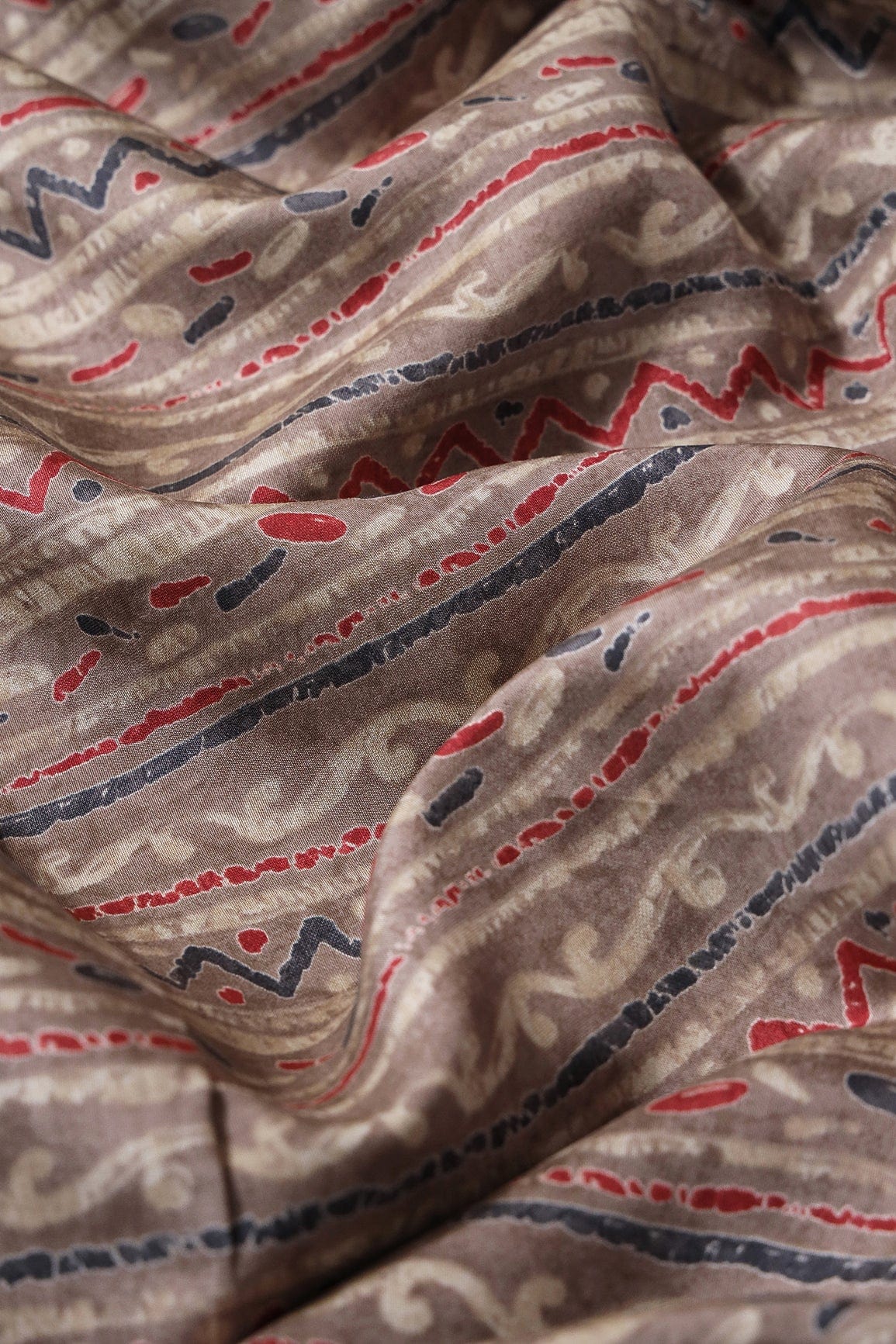 doeraa Prints Dusty Brown And Light Beige Stripes Print On Viscose Chanderi Silk Fabric