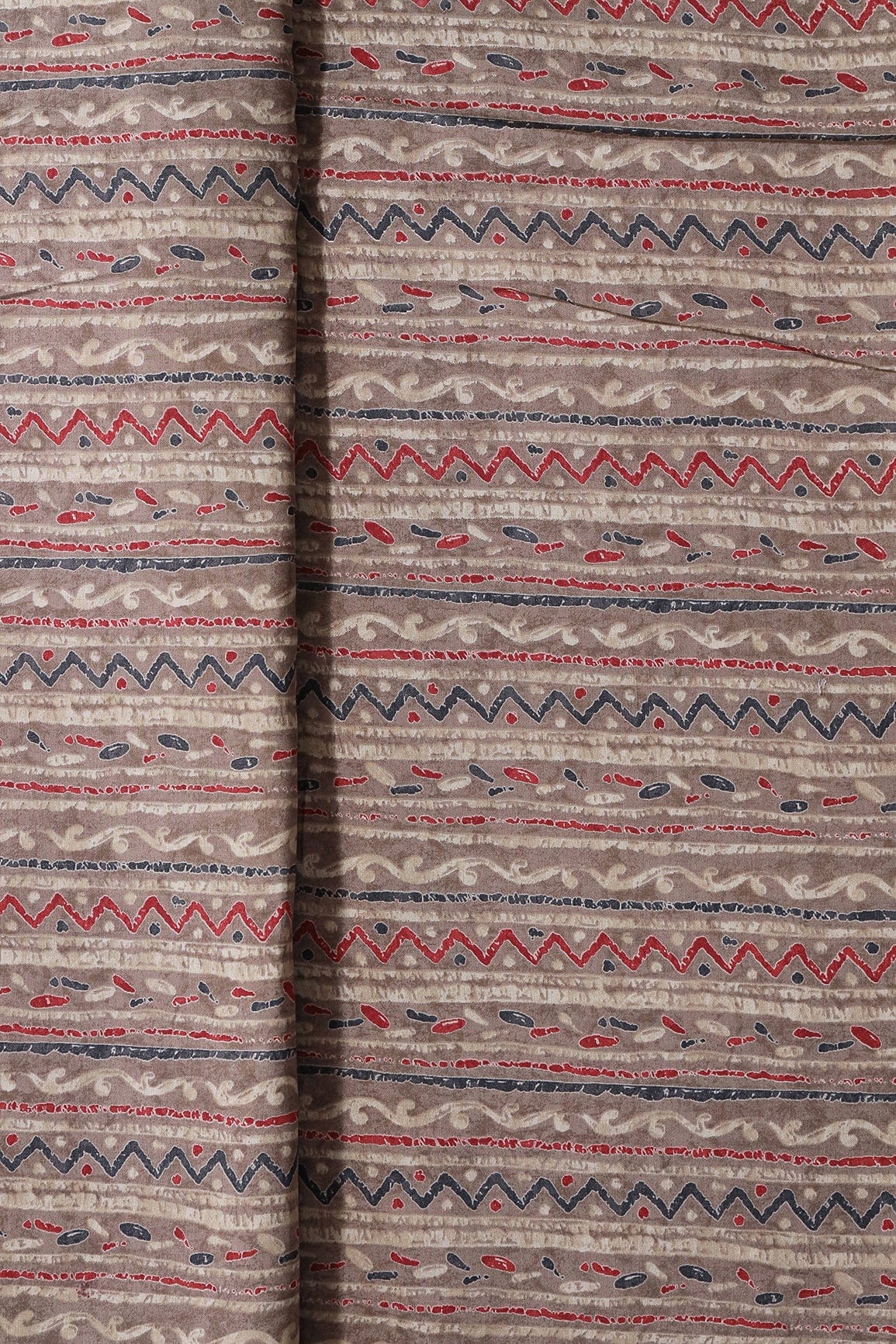 doeraa Prints Dusty Brown And Light Beige Stripes Print On Viscose Chanderi Silk Fabric