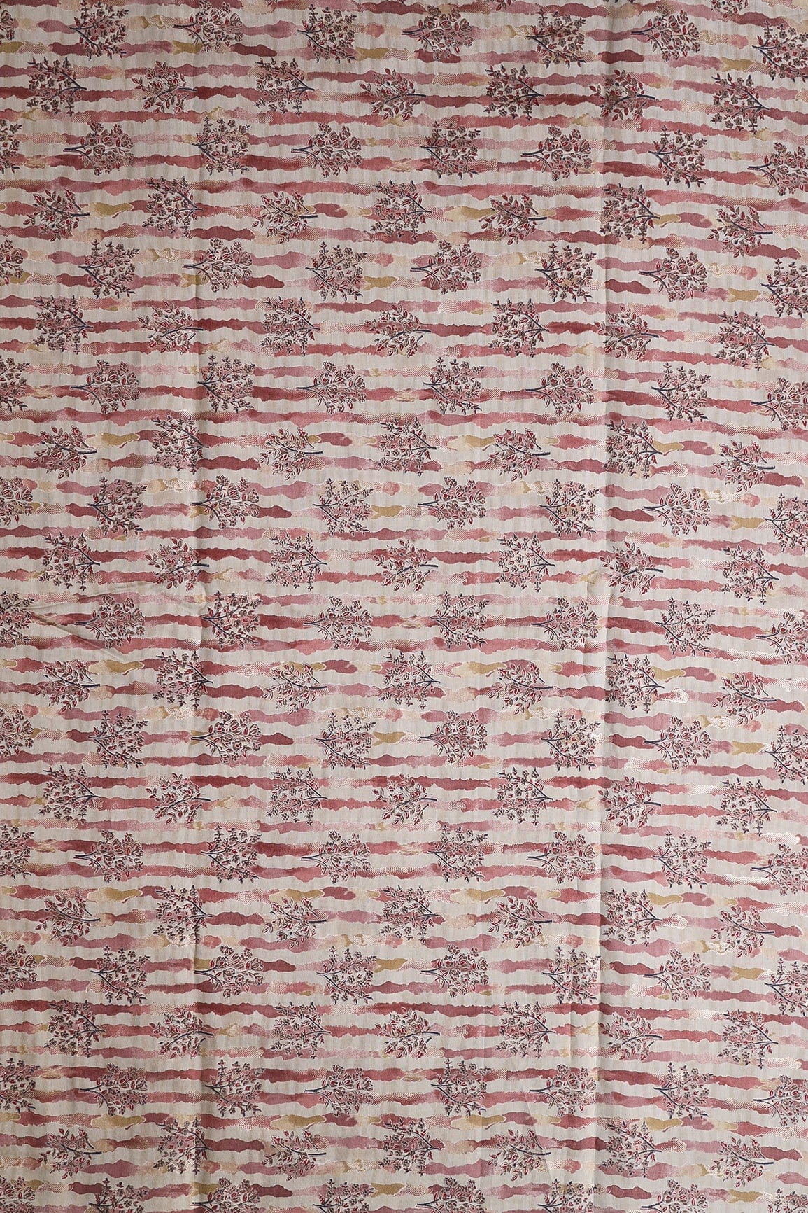 doeraa Prints Dusty Pink And Light Beige Foil Floral Print On Viscose Chanderi Silk Fabric