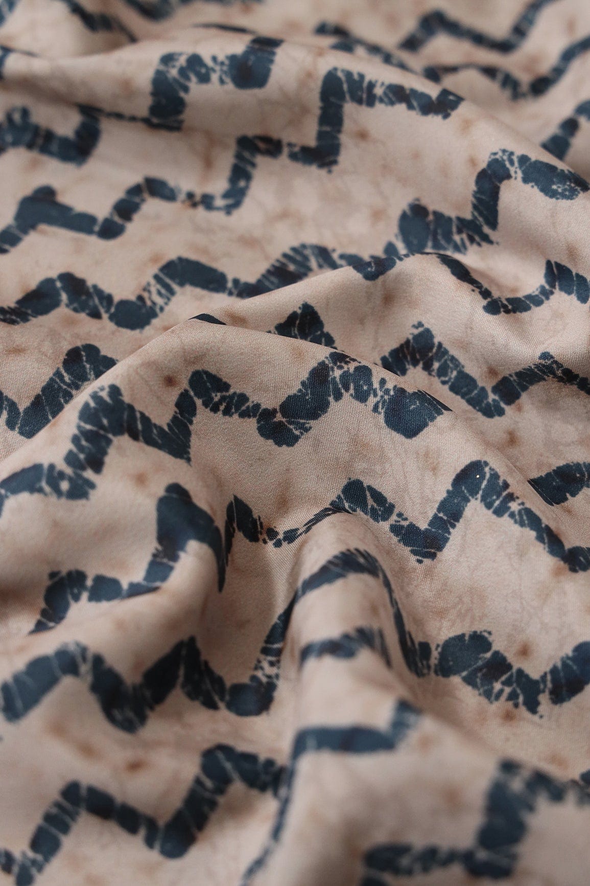 doeraa Prints khaki Beige And Prussian Blue Chevron Pattern Digital Print On French Crepe Fabric
