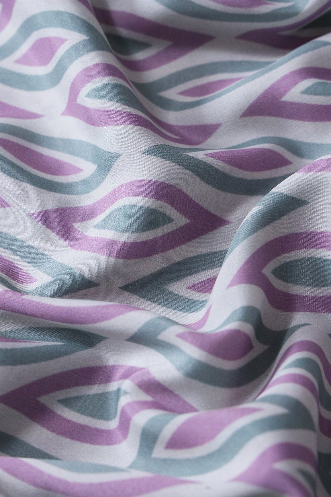 doeraa Prints Lavender And Pastel Green Geometric Pattern Digital Print On French Crepe Fabric