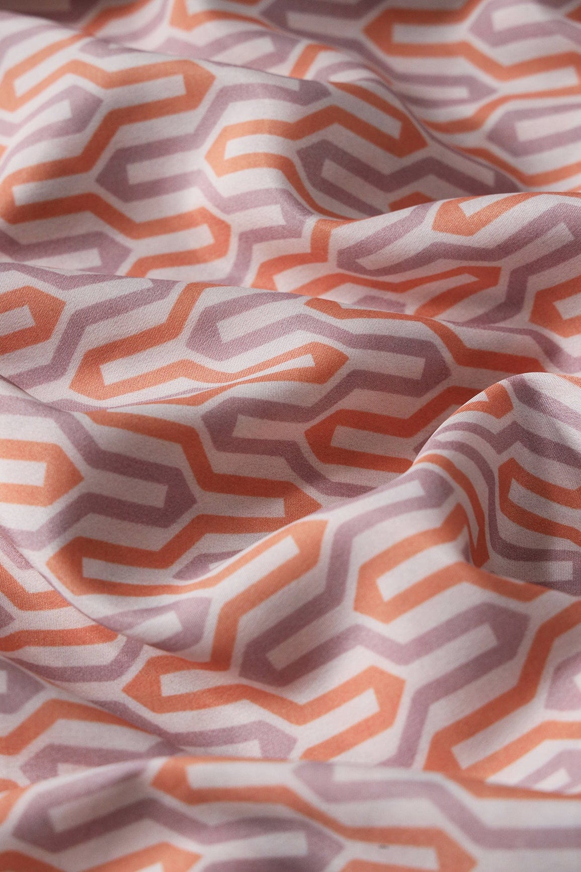 doeraa Prints Light Orange And Light Purple Geometric Pattern Digital Print On French Crepe Fabric