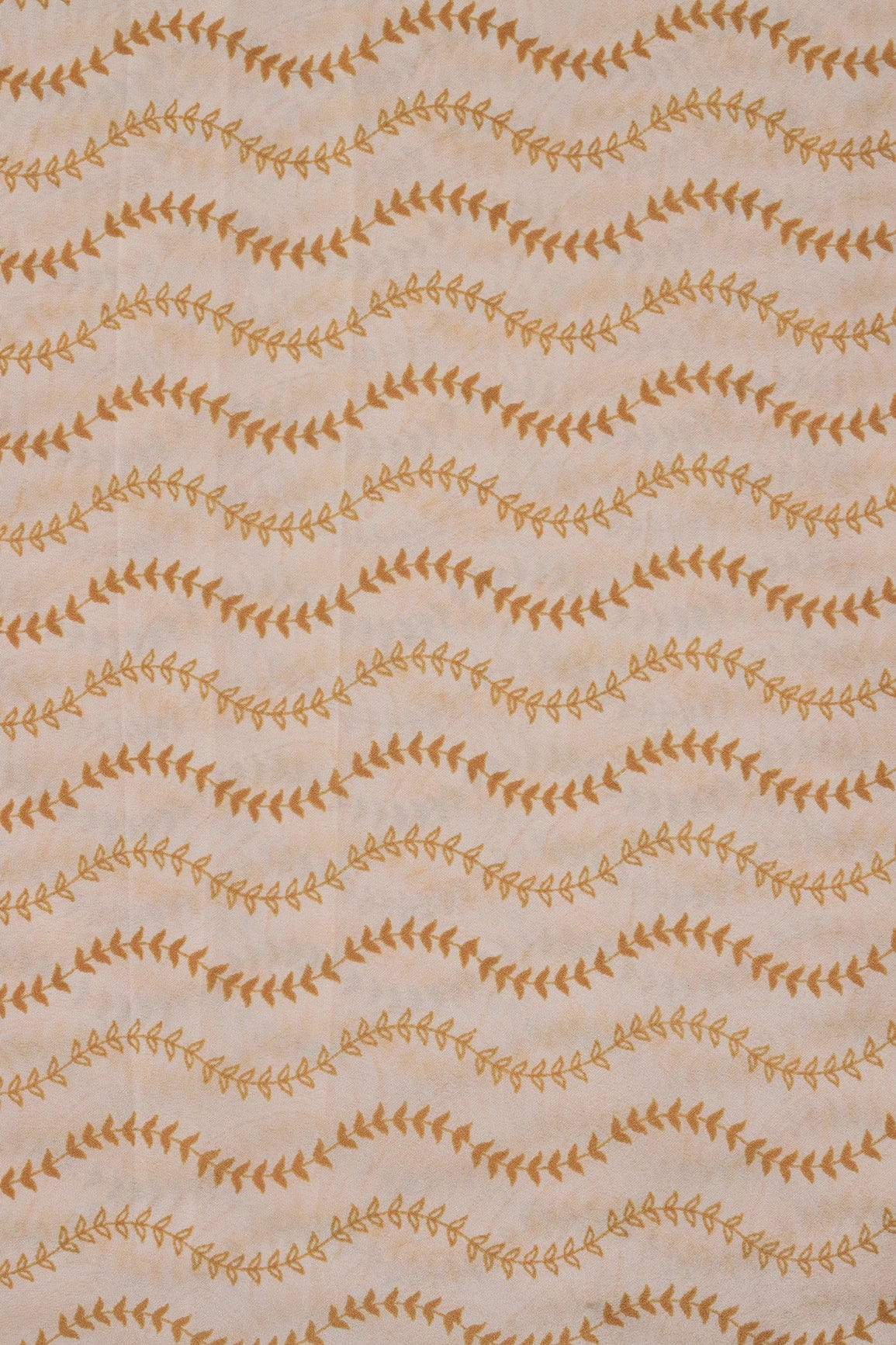 doeraa Prints Mustard Yellow Wavy Pattern Digital Print On Cream French Crepe Fabric
