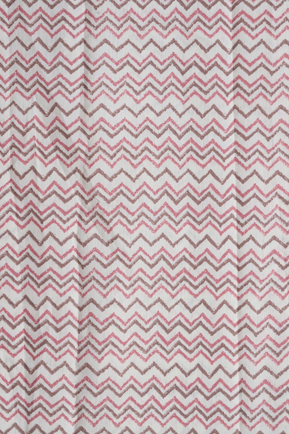 doeraa Prints Mystic Pink And Brown Chevron Print On Cream Viscose Chanderi Silk Fabric