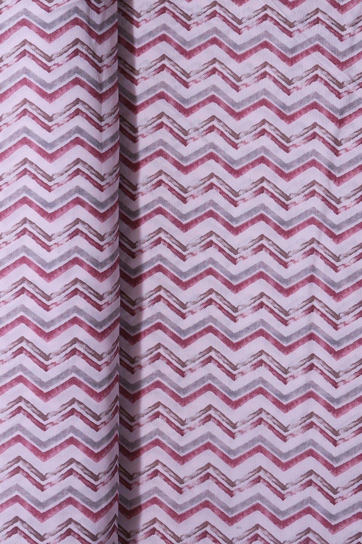 doeraa Prints Mystic Pink And Brown Chevron Print On Pastel Pink Viscose Chanderi Silk Fabric