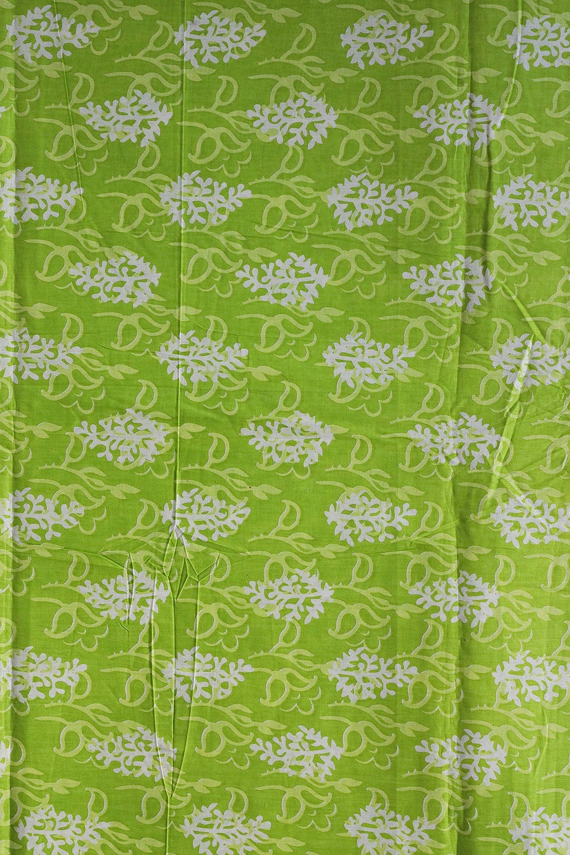 doeraa Prints Parrot Green And White Floral Print On Pure Cotton Fabric