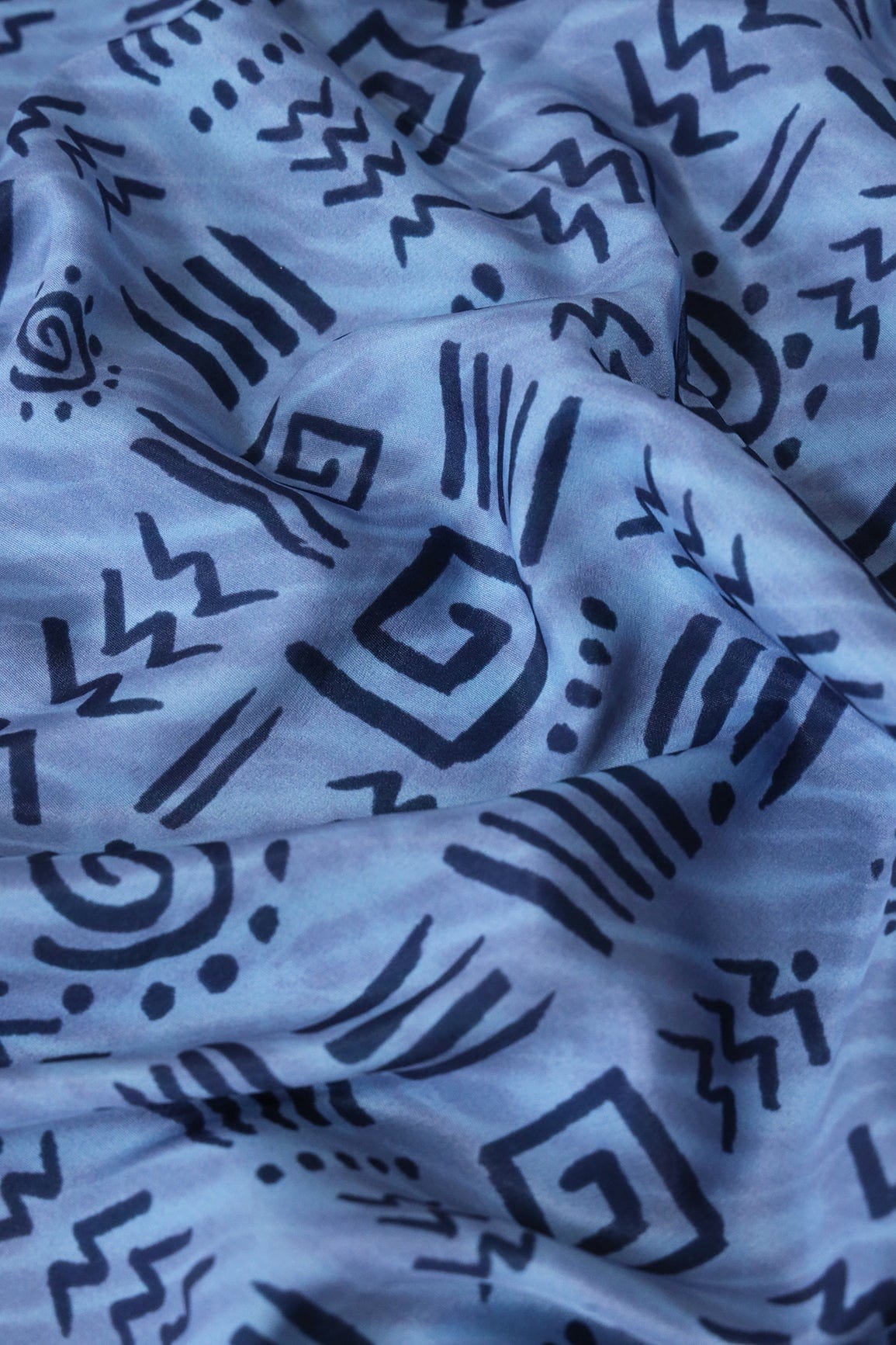 doeraa Prints Pastel Blue And Dark Navy Blue Geometric Pattern Digital Print On French Crepe Fabric