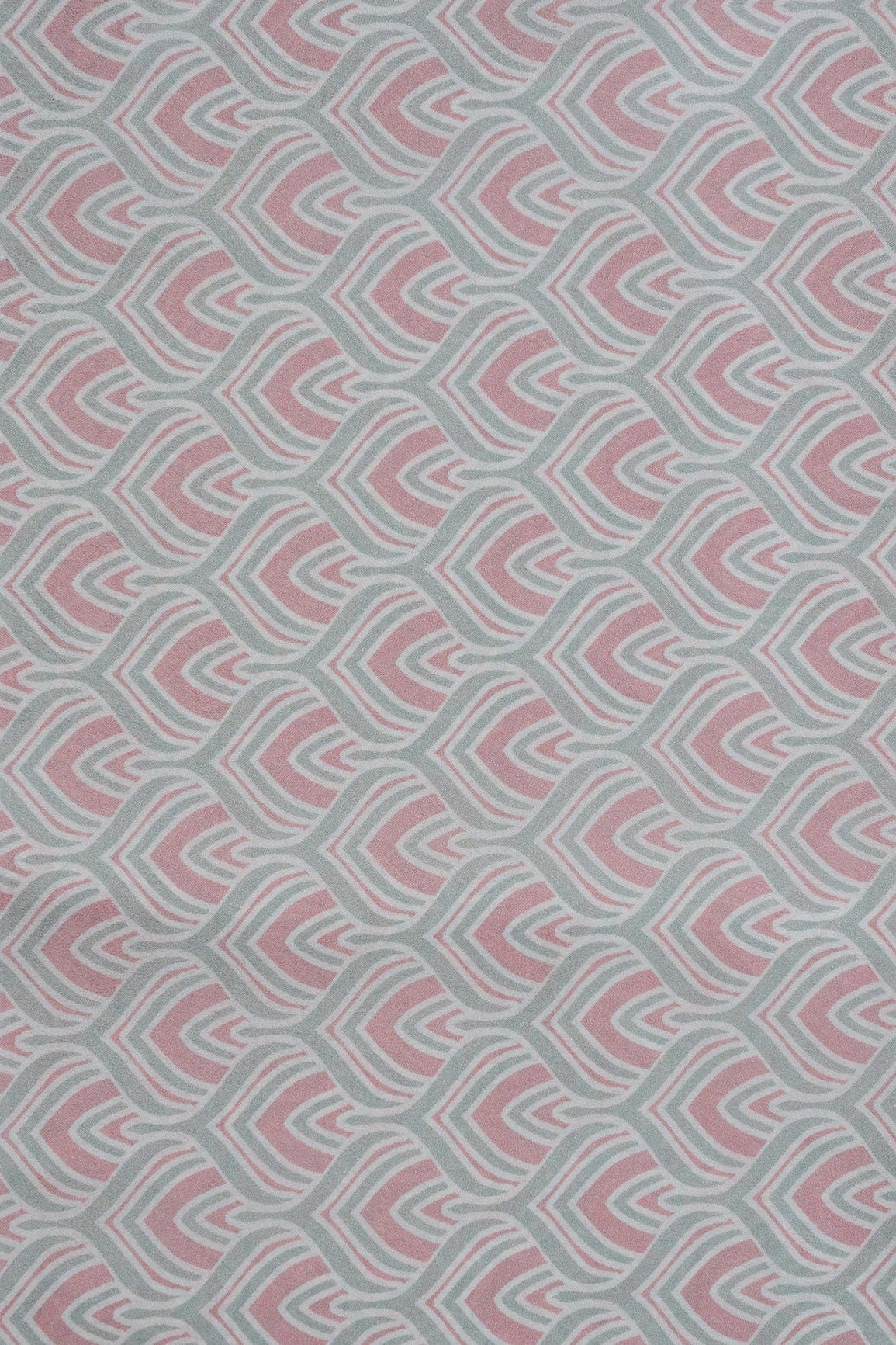 doeraa Prints Pastel Green And Rose Gold Trellis Pattern Digital Print On white French Crepe Fabric
