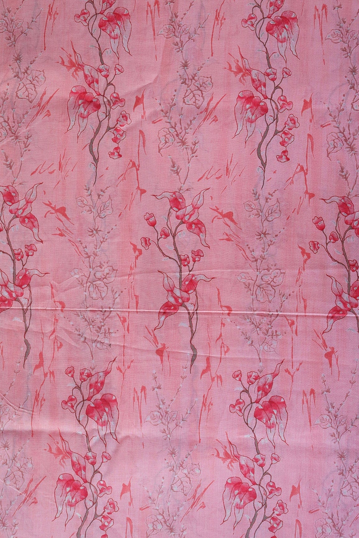 doeraa Prints Pastel Pink And Brown Foil Floral Print On Pure Mul Cotton Fabric
