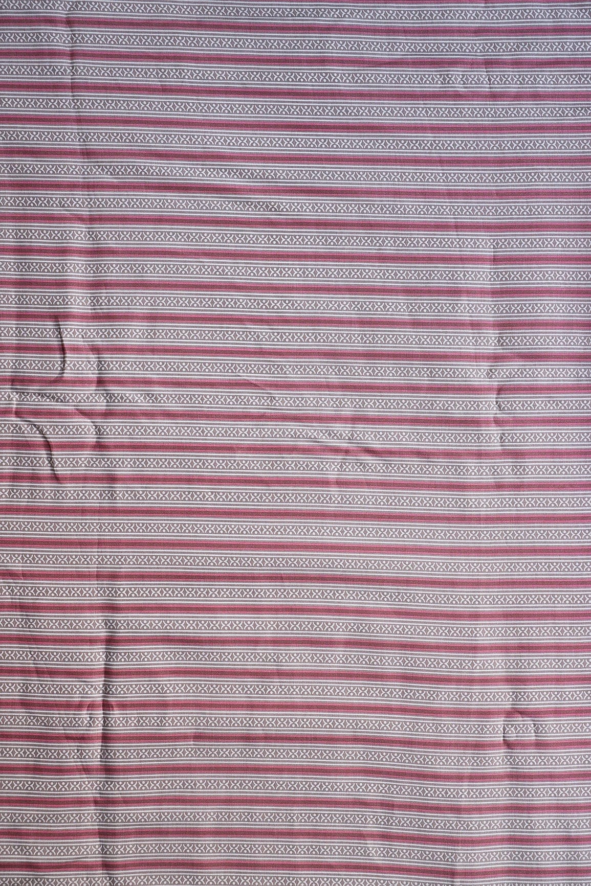doeraa Prints Pink And Beige Stripes Print On Viscose Chanderi Silk Fabric