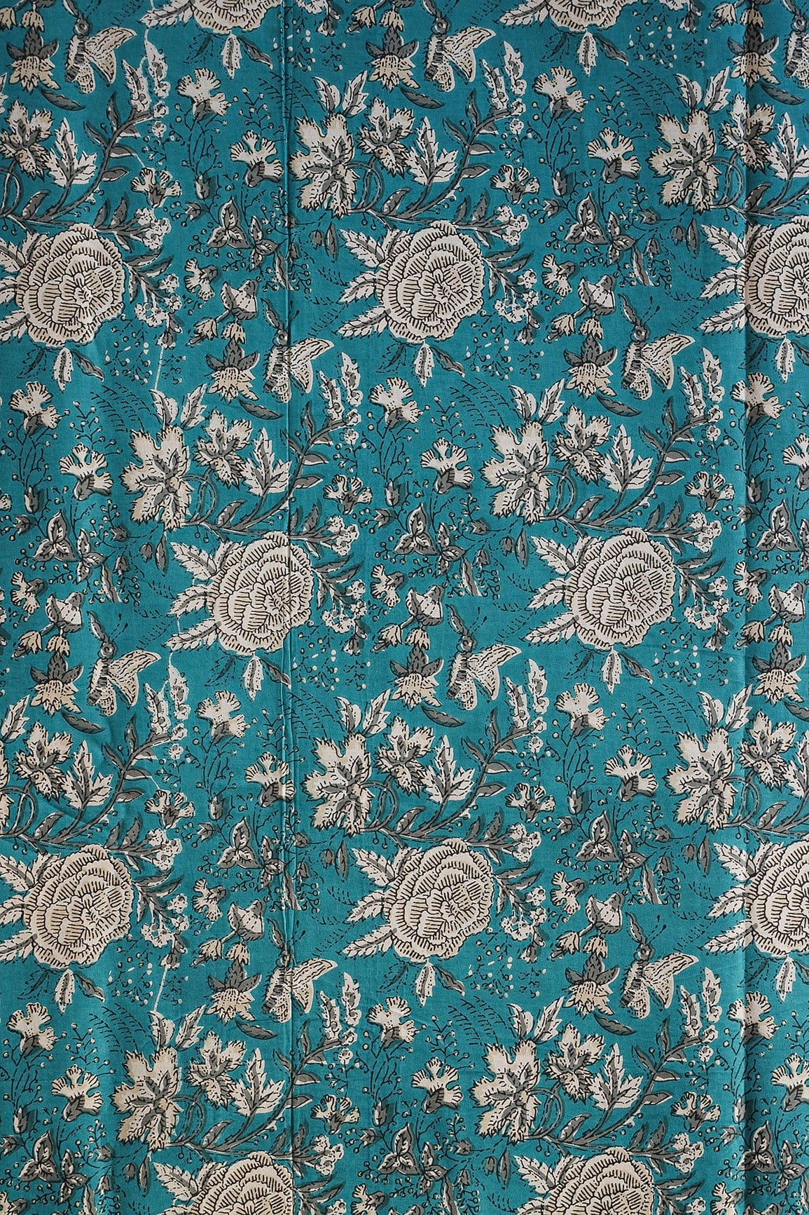 doeraa Prints Rama Blue And Beige Floral Print On Pure Cotton Fabric