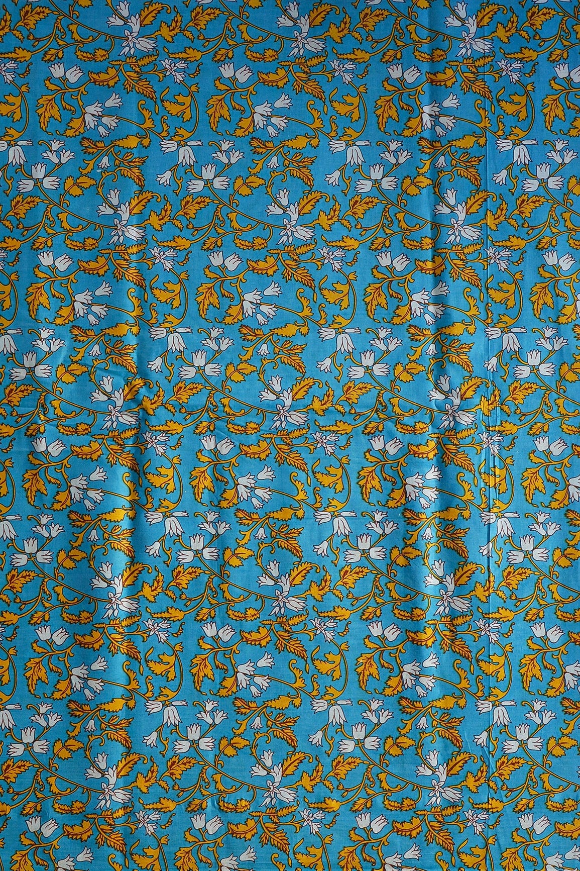 doeraa Prints Yellow And White Floral Print On Blue Pure Cotton Fabric