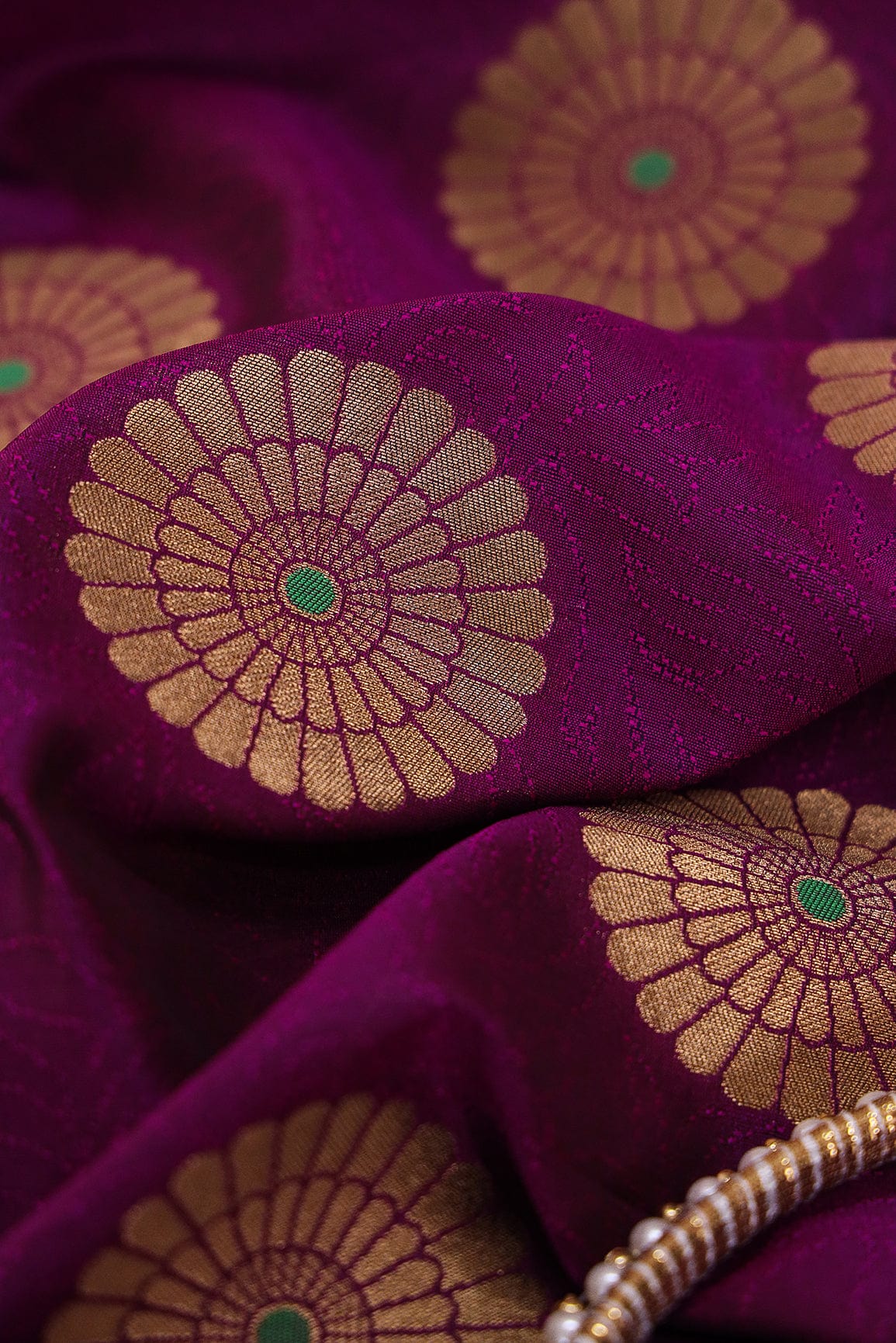 Purle and Gold Motif Banarasi Brocade Fabric - doeraa