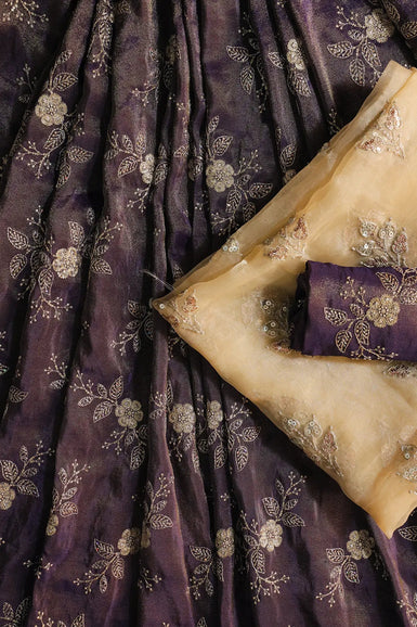Purple And Beige Unstitched Lehenga Set Fabric (3 Piece)