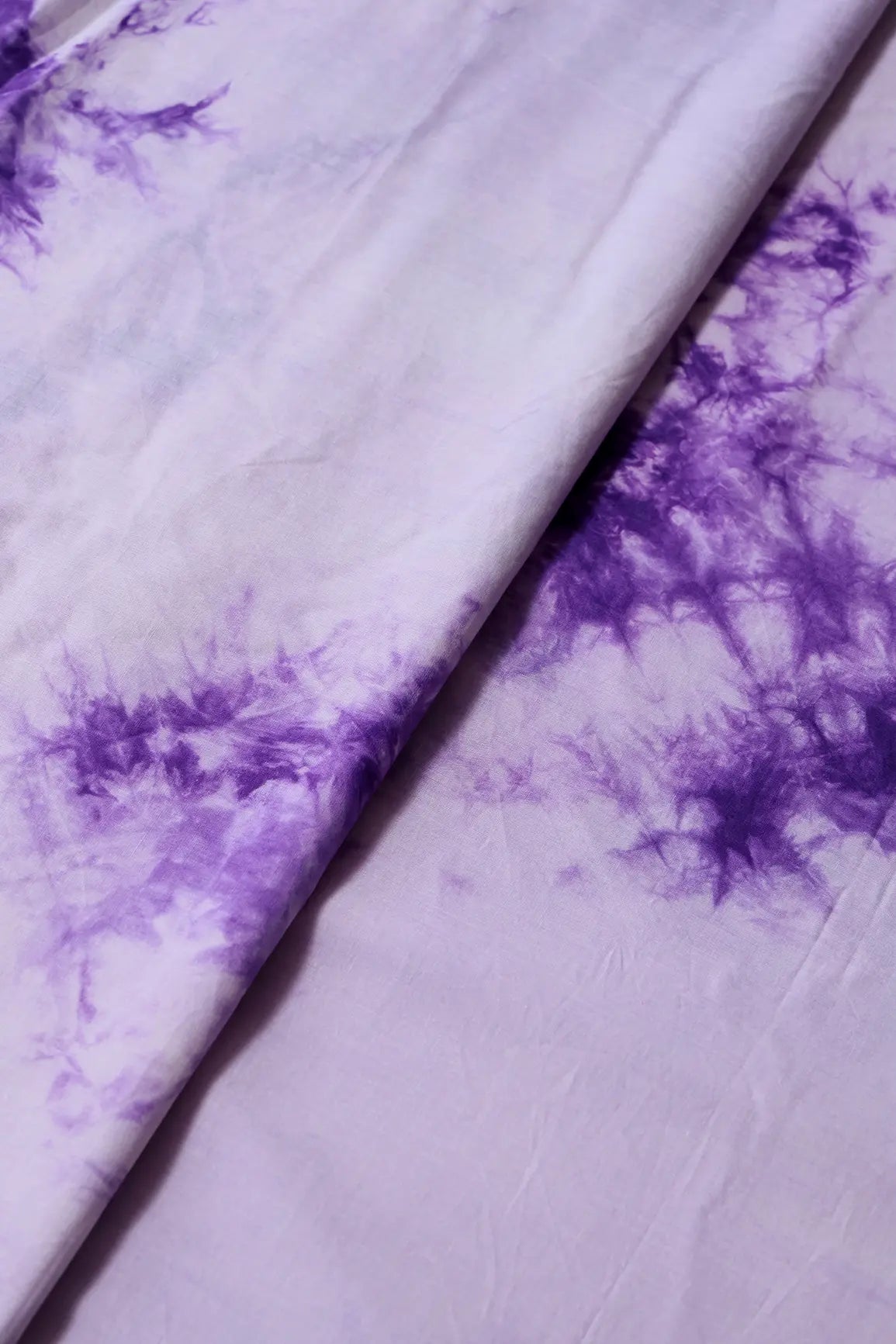 Purple And Off White Tie & Dye Shibori Print On Pure Cotton Fabric - doeraa