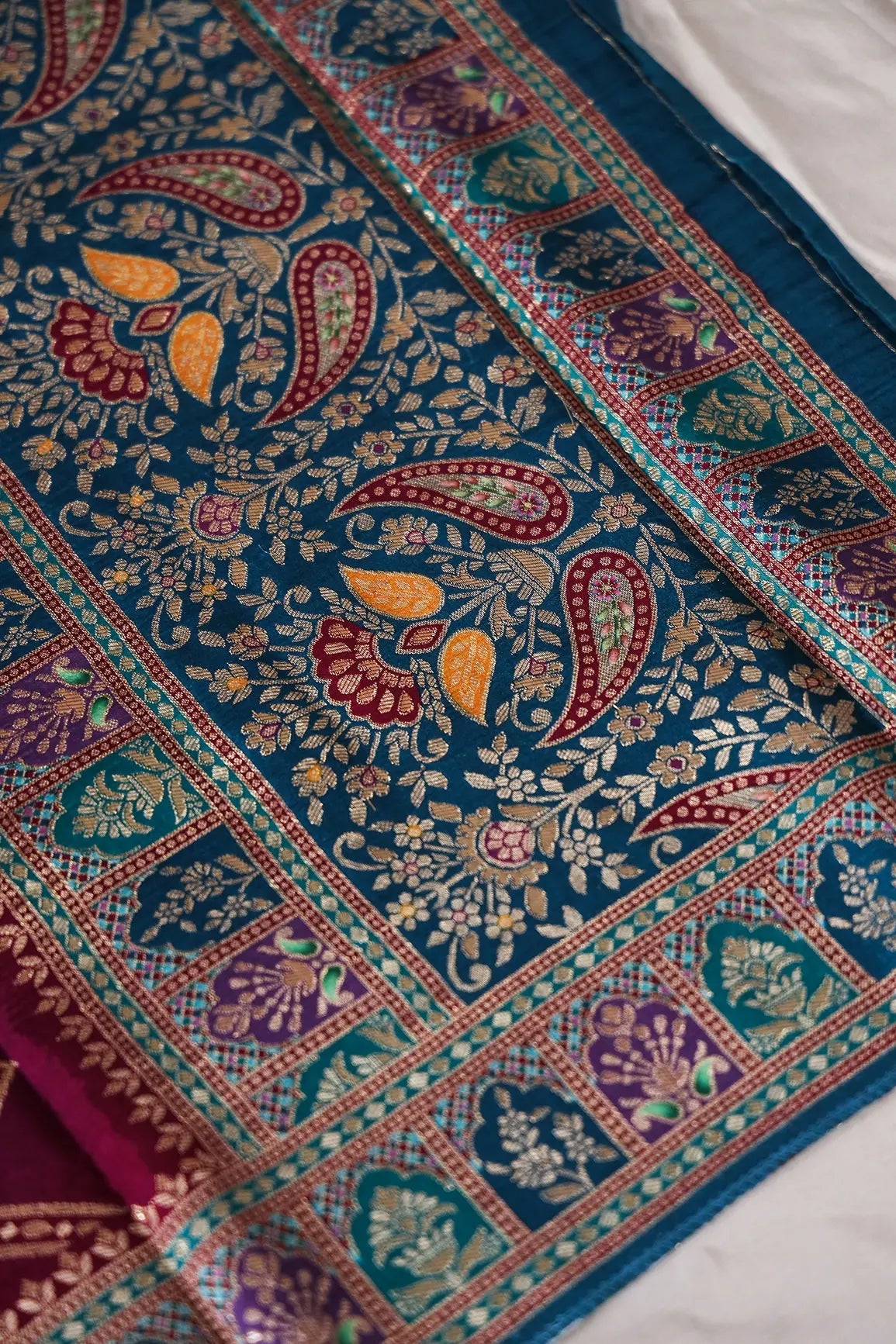 Purple Pure Viscose Dola Silk Jacquard Print Dupatta - doeraa