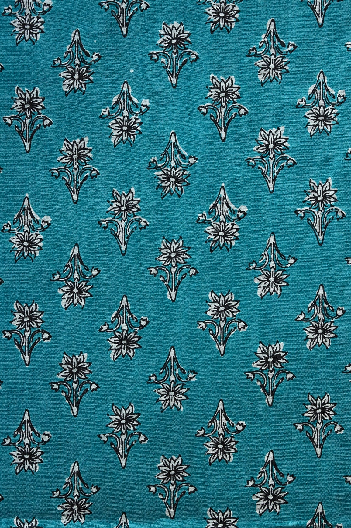 Rama Blue And White Floral Print On Pure Cotton Fabric - doeraa