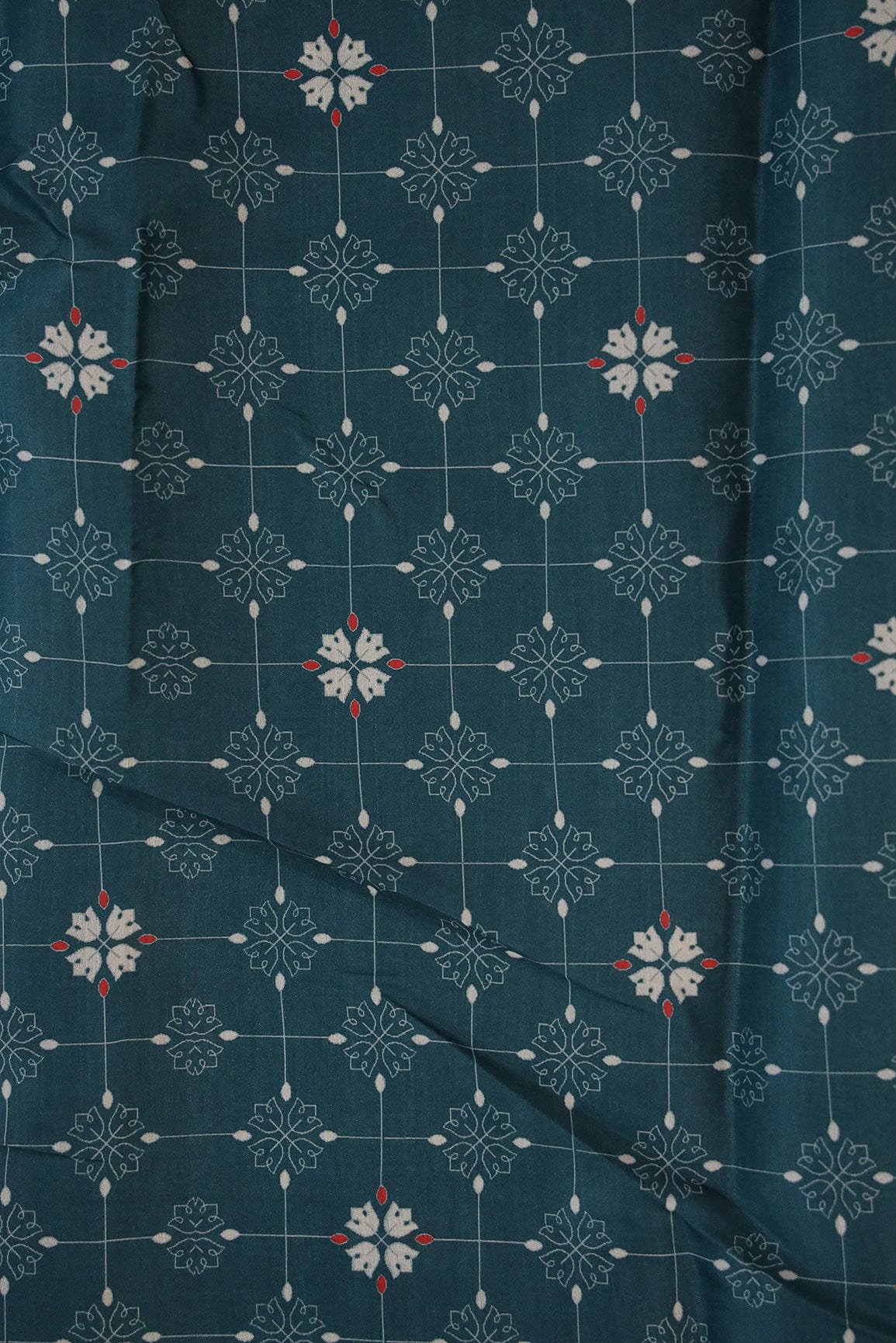 Rama Floral Geometric Digital Print on Tussar Satin Fabric - doeraa