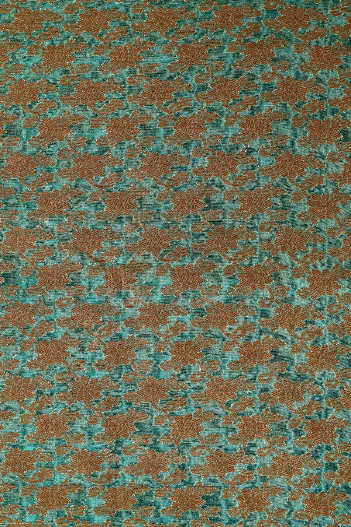 Rama Floral Pure Net Gold Zari Banarasi Jacquard Fabric - doeraa