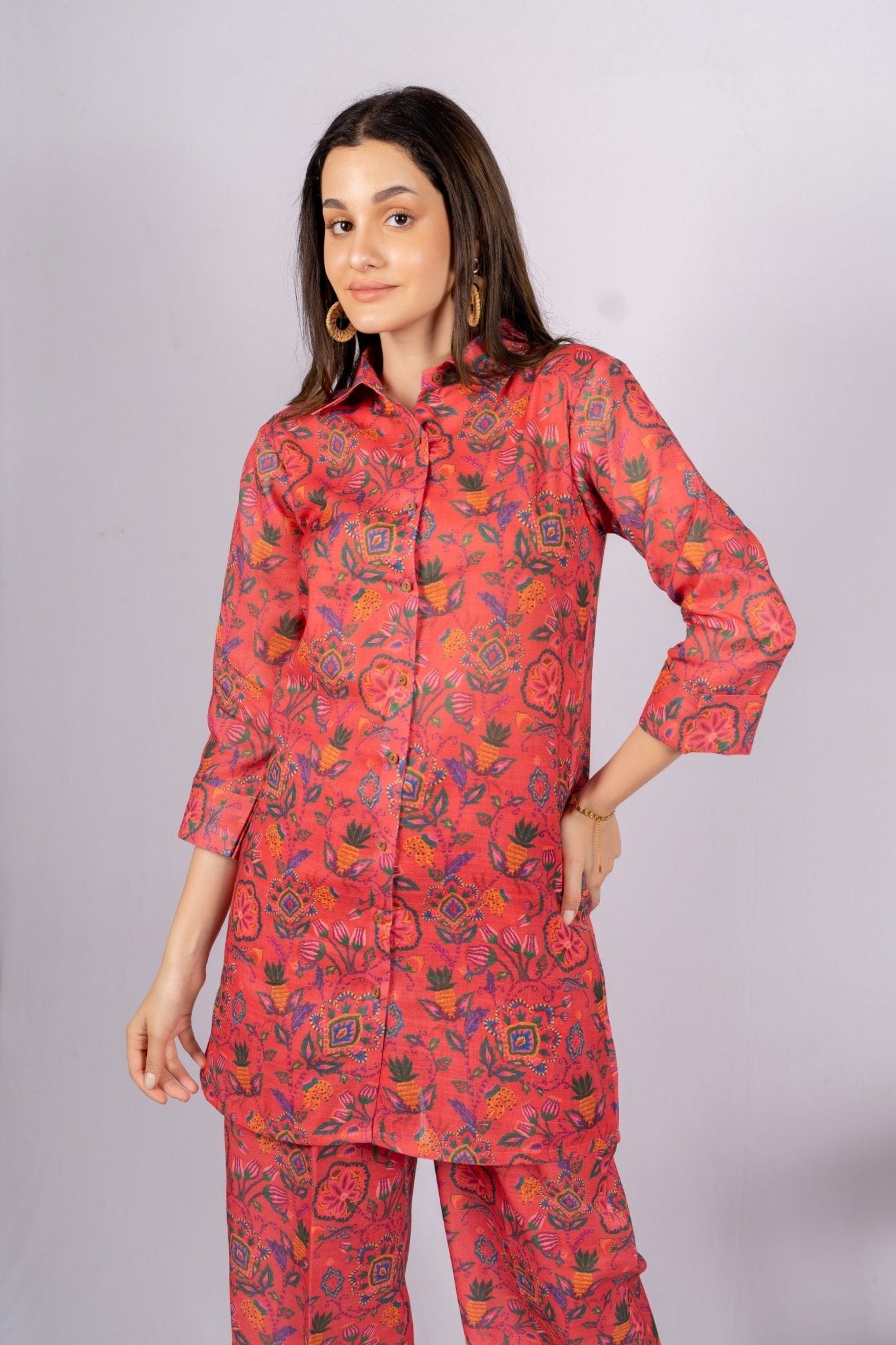 Raya Floral Linen Indian Co - ord Set - doeraa