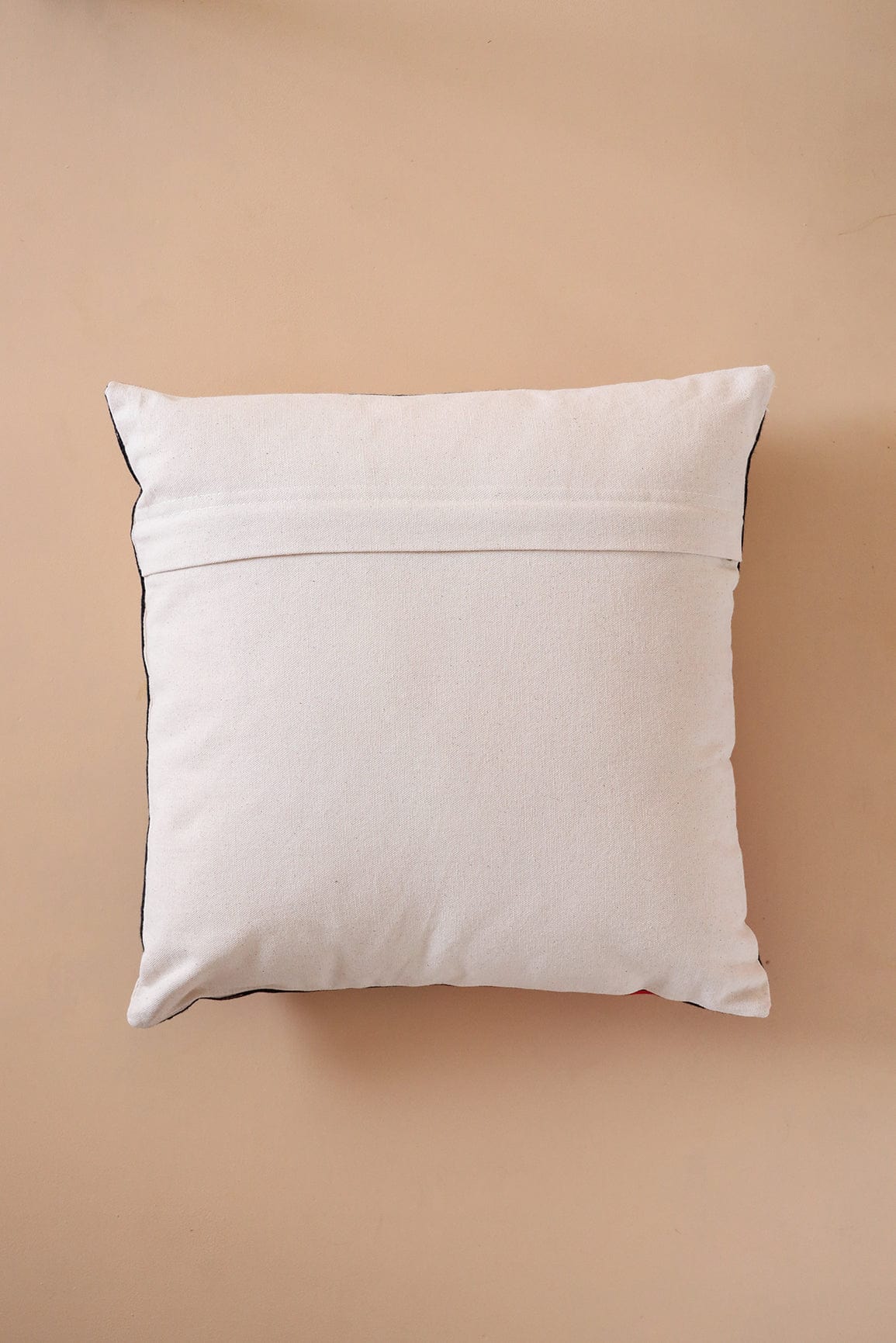 Red and Black Embroidery on off white cotton Cushion Cover (16*16 inches) - doeraa