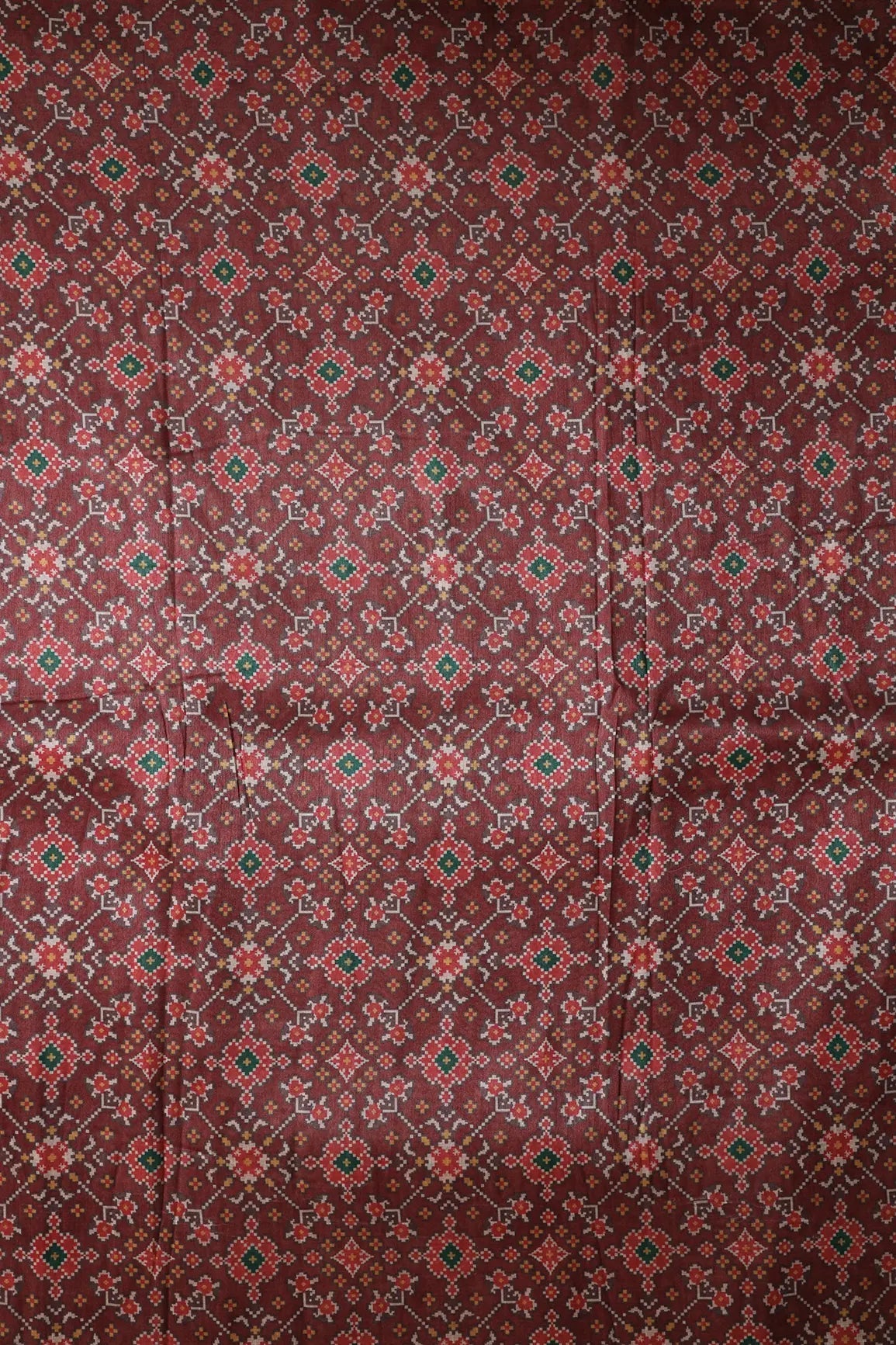 Red And Dark Maroon Patola Pattern Digital Print On Mulberry Silk Fabric - doeraa