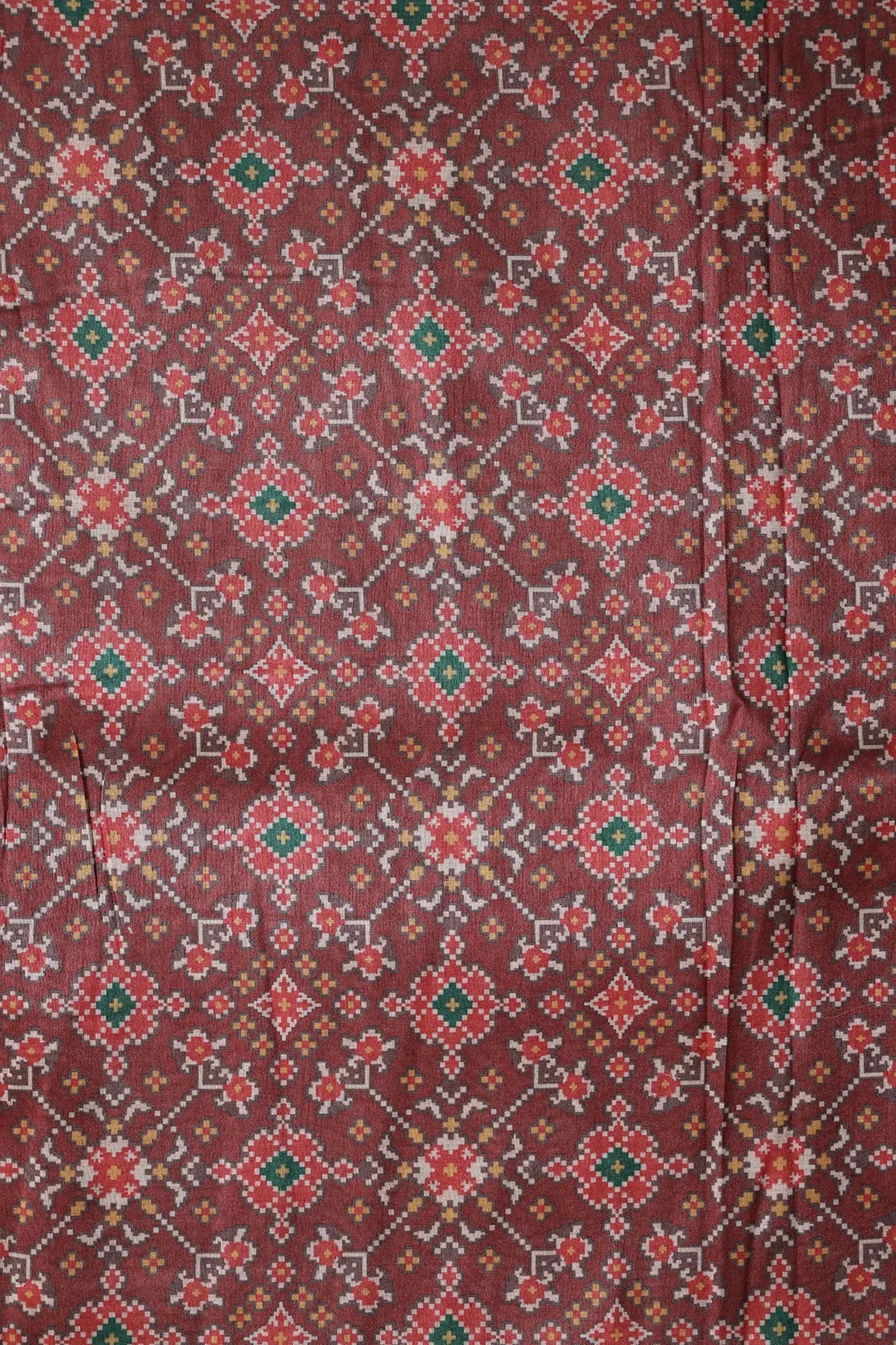Red And Dark Maroon Patola Pattern Digital Print On Mulberry Silk Fabric - doeraa