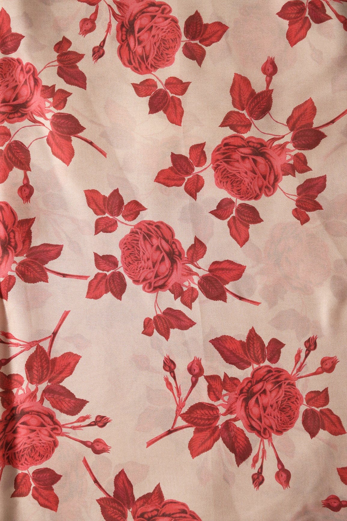 Red And Light Beige Beautiful Floral Pattern Digital Print On Georgette Satin Fabric - doeraa