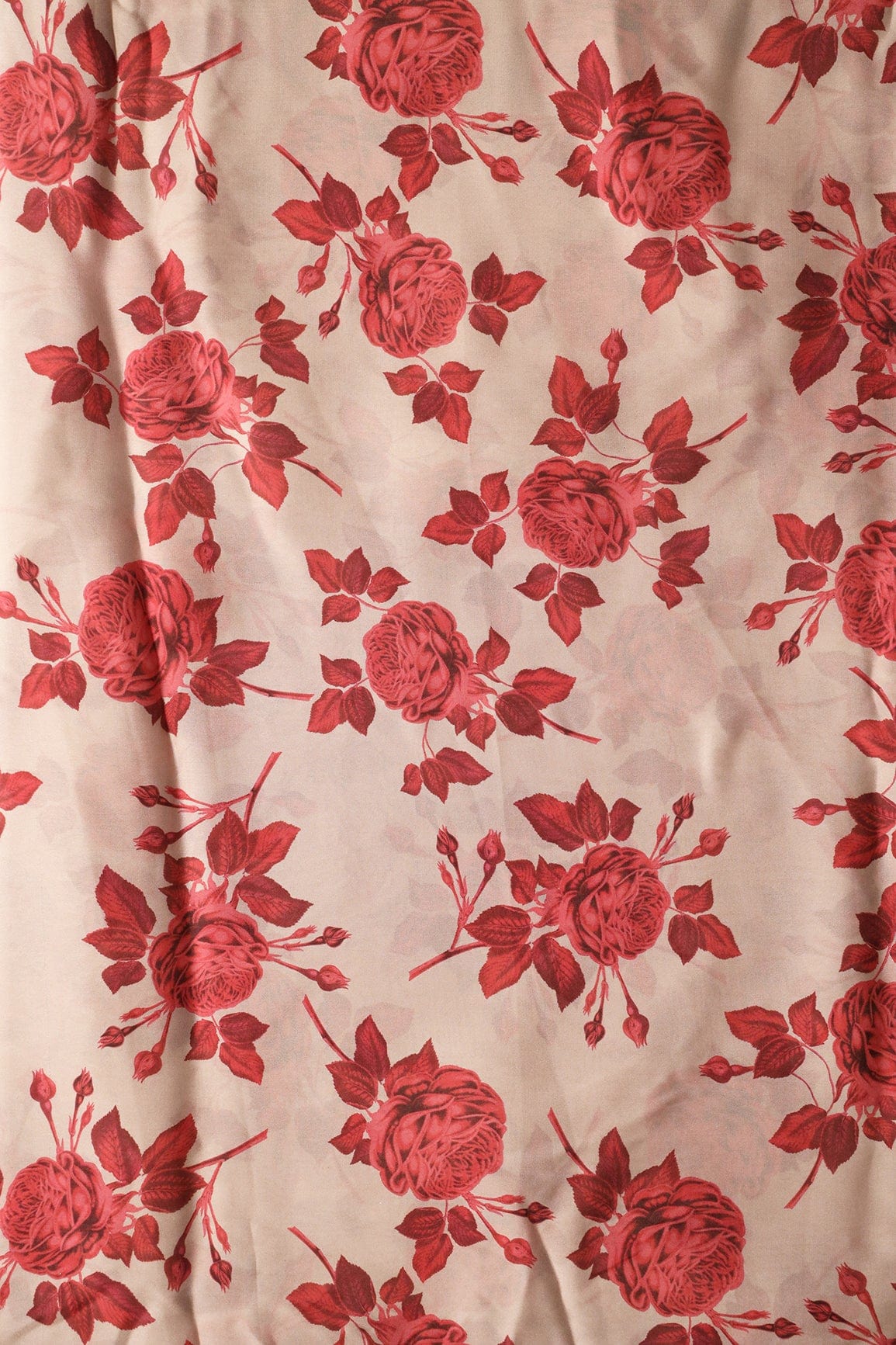 Red And Light Beige Beautiful Floral Pattern Digital Print On Georgette Satin Fabric - doeraa