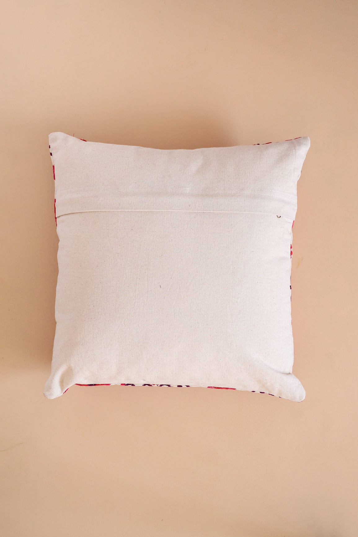 Red and Pink Floral Embroidery on off white cotton Cushion Cover (16*16 inches) - doeraa