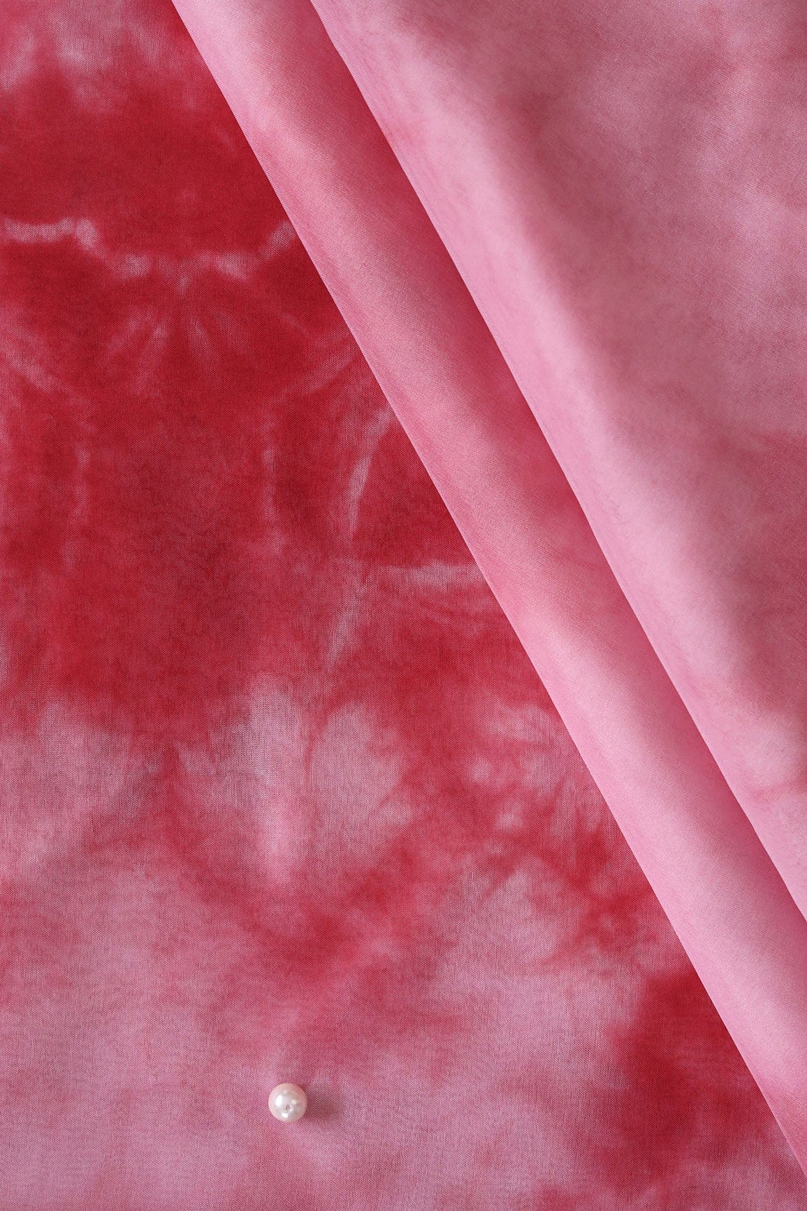 Red And Pink Tie & Dye Shibori Print On Organza Fabric - doeraa