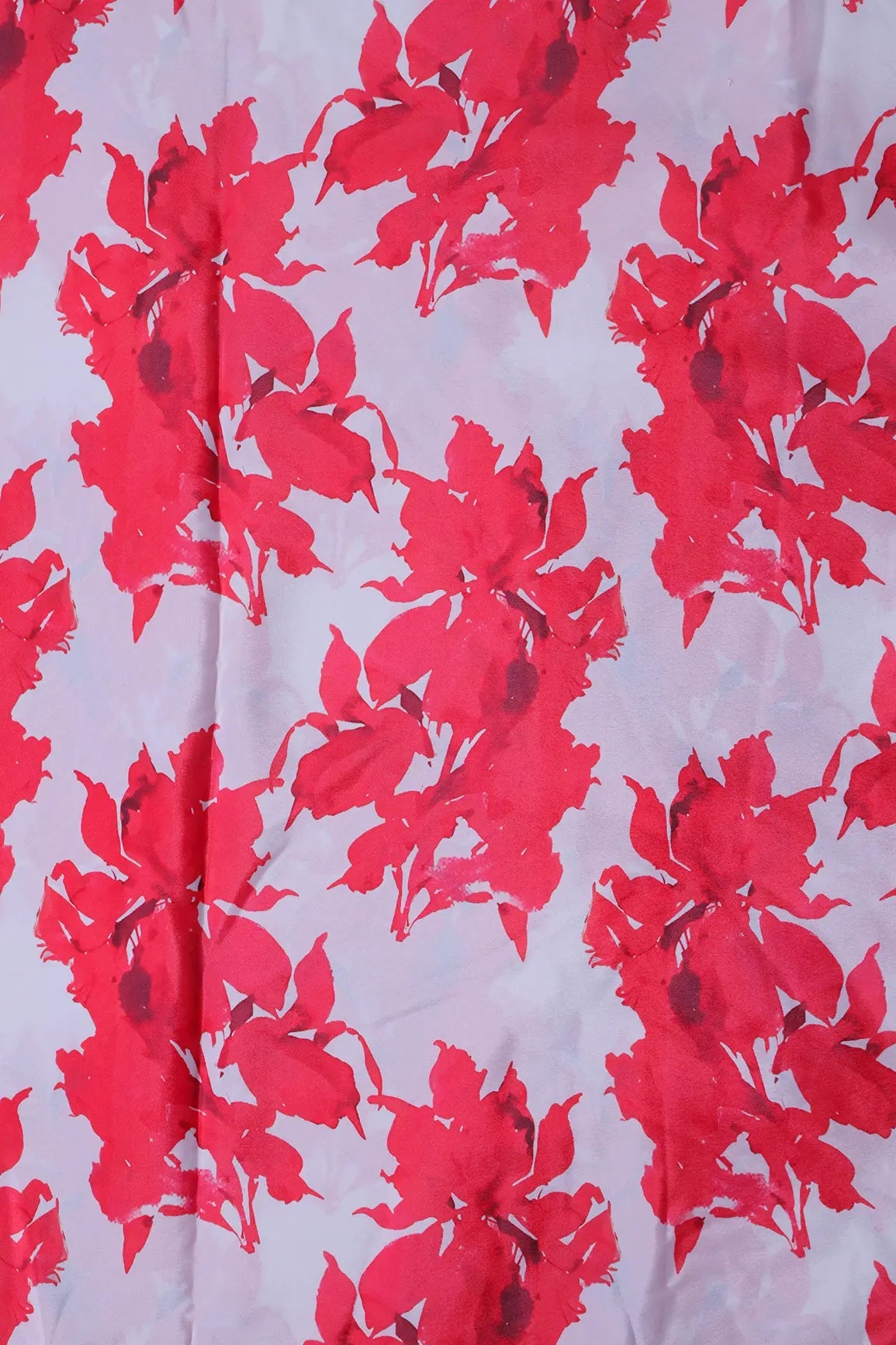 Red And White Floral Pattern Digital Print On French Crepe Fabric - doeraa