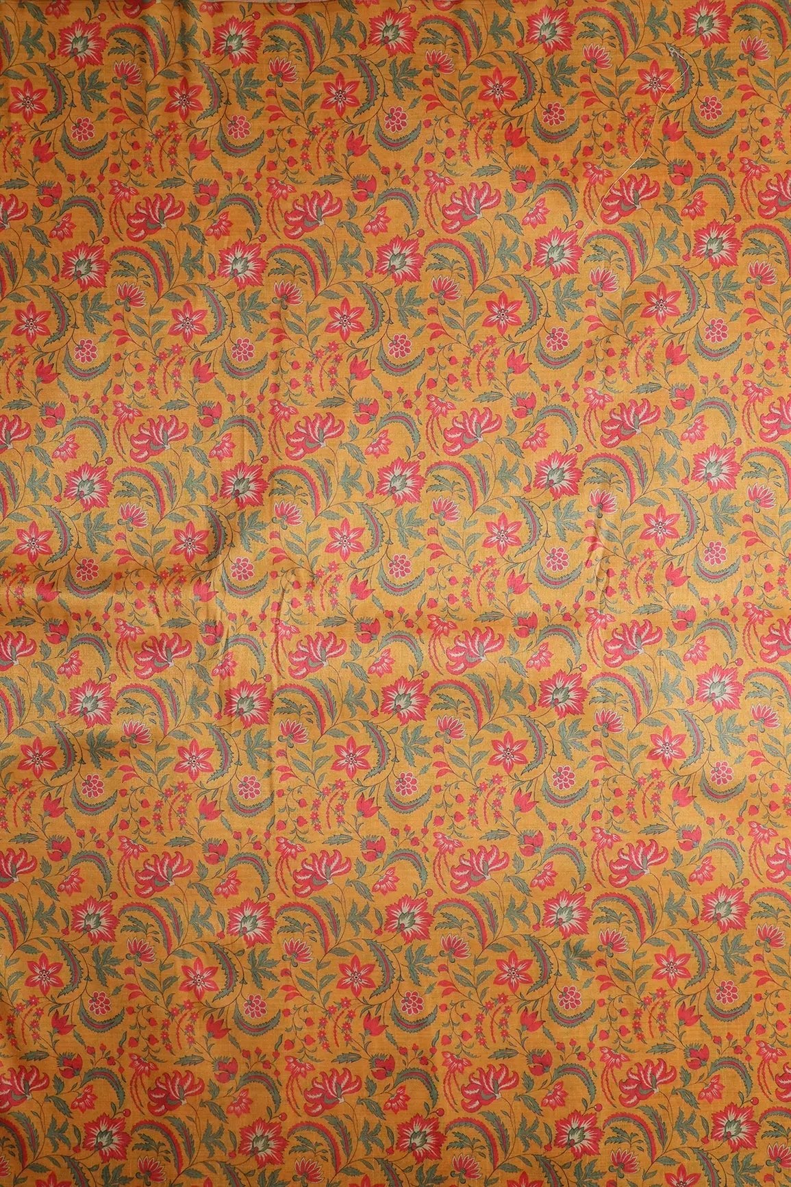 Red And Yellow Floral Pattern Digital Print On Mulberry Silk Fabric - doeraa