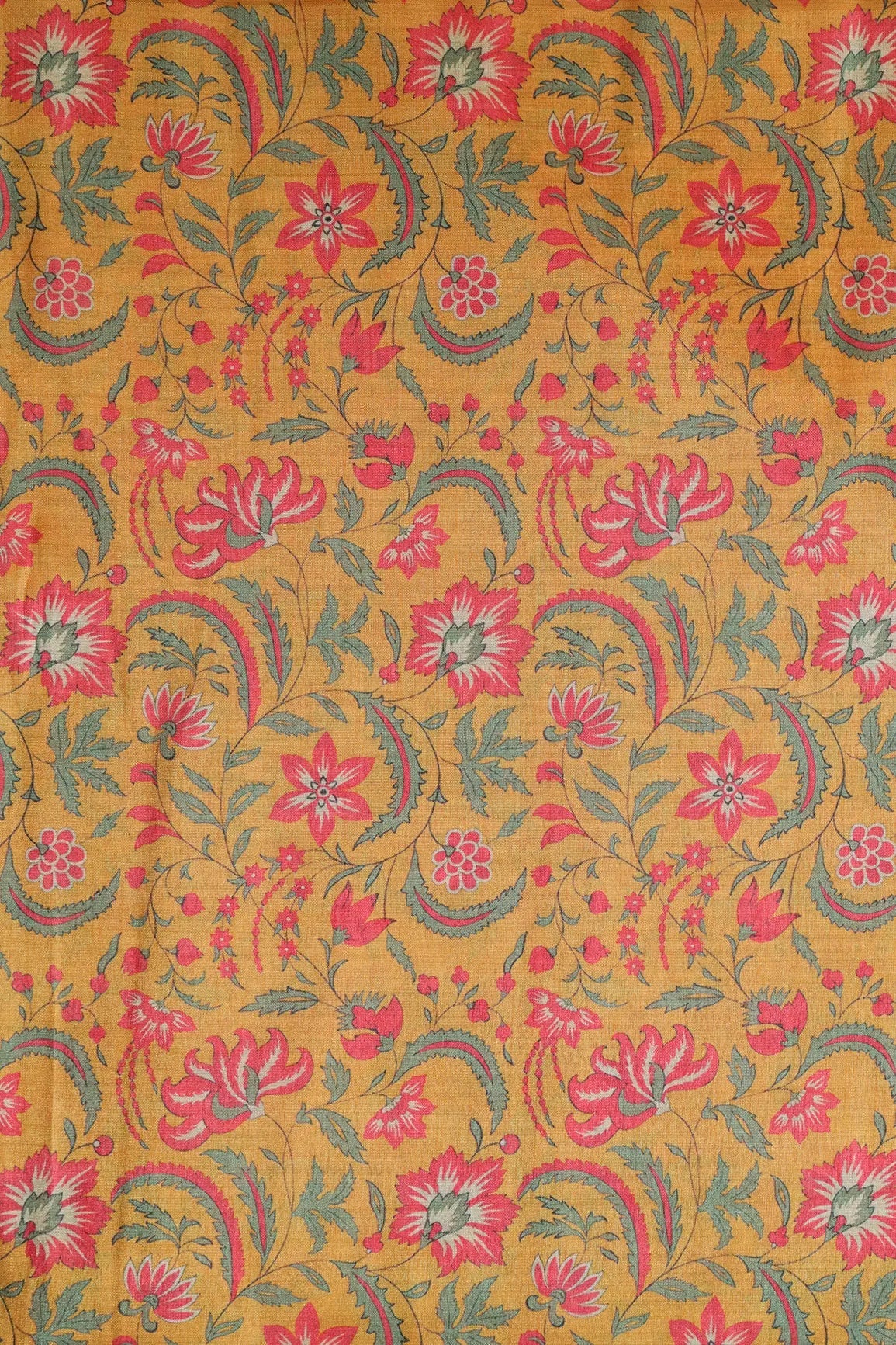 Red And Yellow Floral Pattern Digital Print On Mulberry Silk Fabric - doeraa