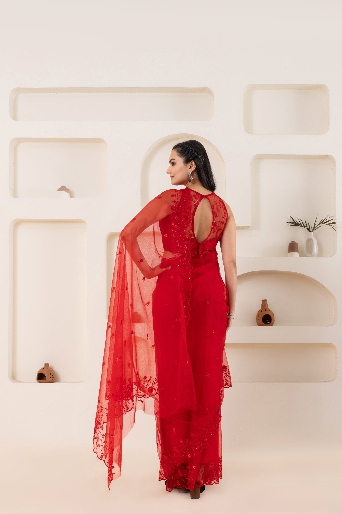 Red Embroidery Saree Set (Saree With Blouse Piece) - doeraa