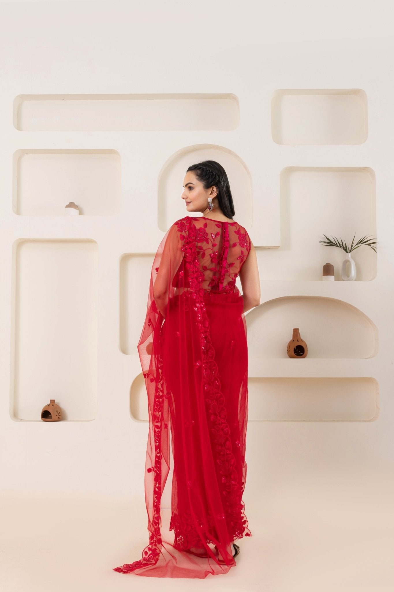 Red Embroidery Saree Set (Saree With Blouse Piece) - doeraa
