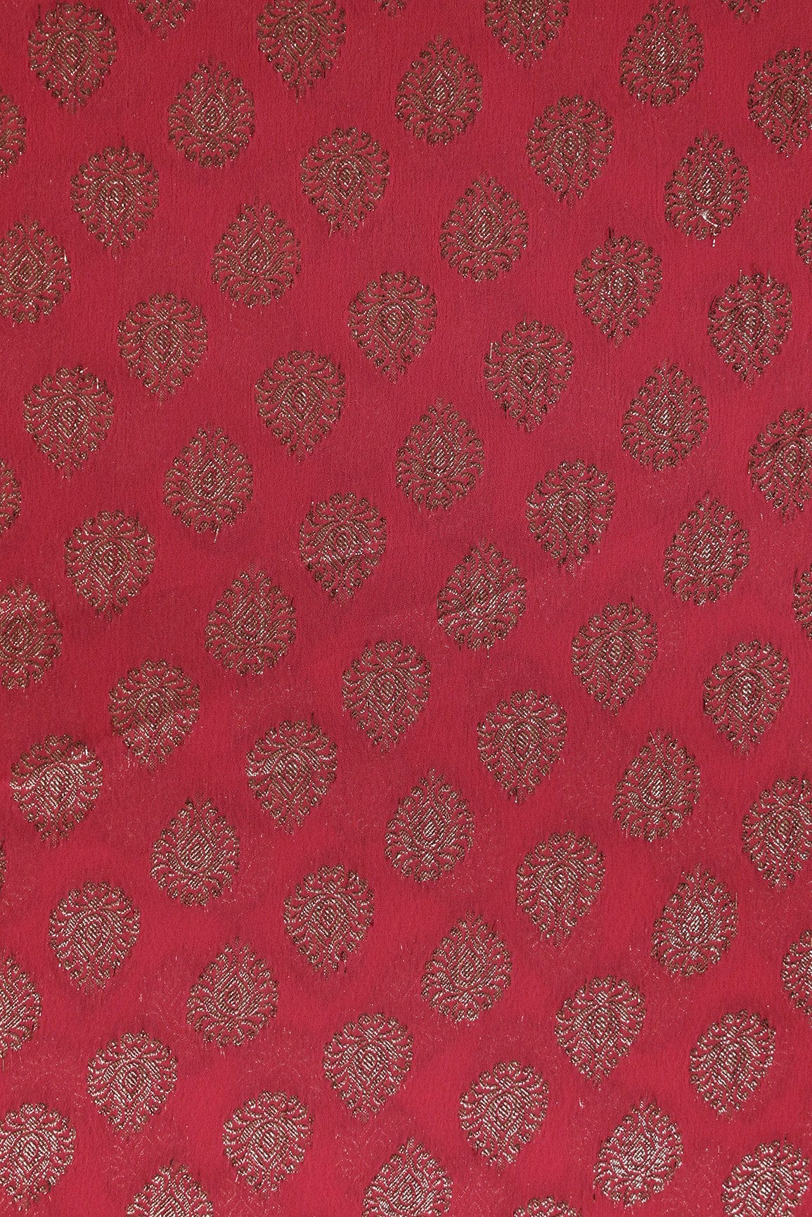 Red Ethnic Booti Pure Mul Georgette Zari Banarasi Jacquard Fabric - doeraa