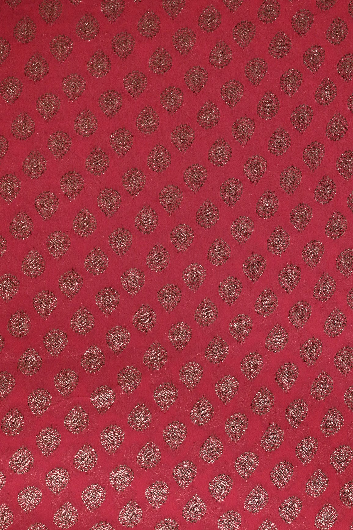 Red Ethnic Booti Pure Mul Georgette Zari Banarasi Jacquard Fabric - doeraa