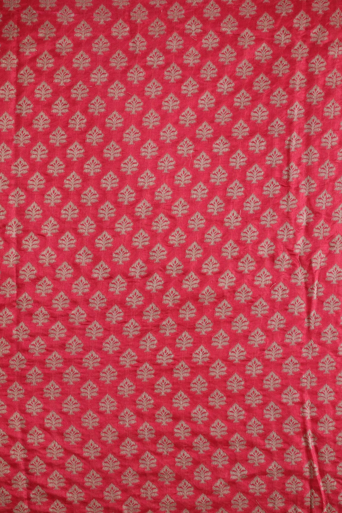 Red Ethnic Booti Pure Resham Jute Silk Banarasi Jacquard Fabric - doeraa