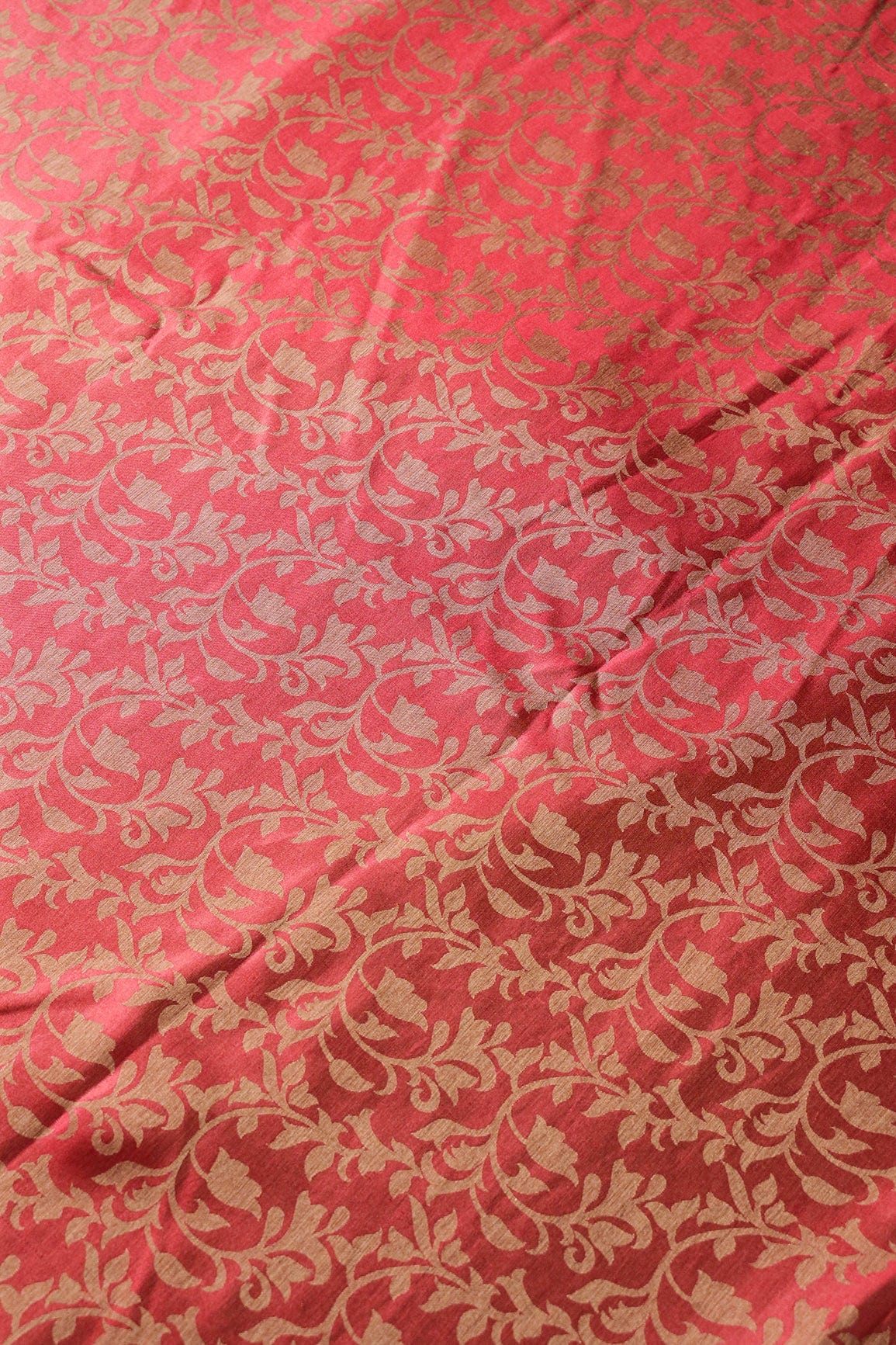 Red Ethnic Silk Satin Jute Banarasi Jacquard Fabric - doeraa